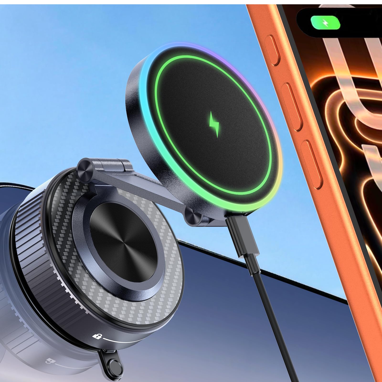 15W Magsafe Car Mount Charger, Faster Charging Wireless Car - Product Imagery