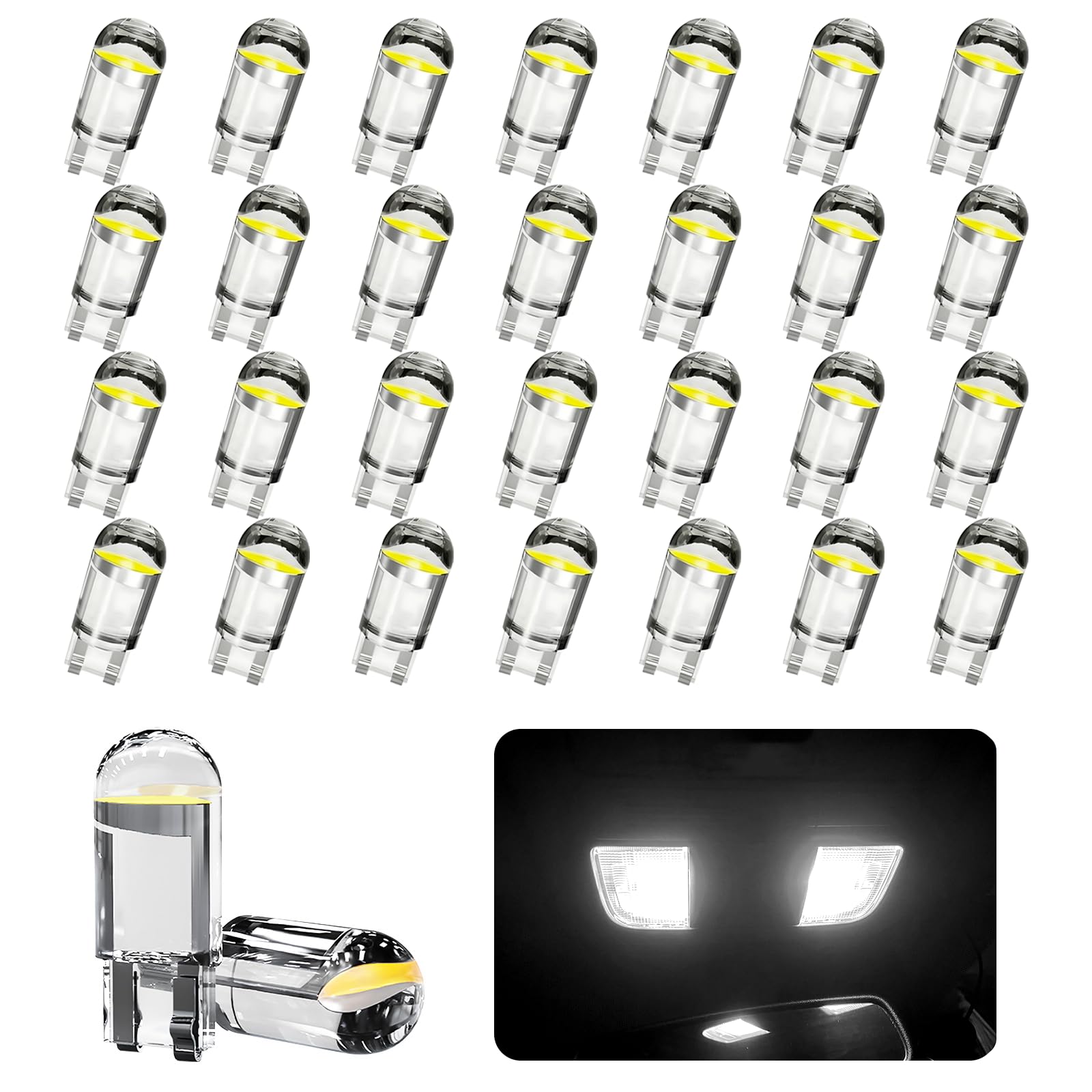 30PCS 194 LED Bulbs, T10 168 W5W Interior Light Replacement - Product Imagery