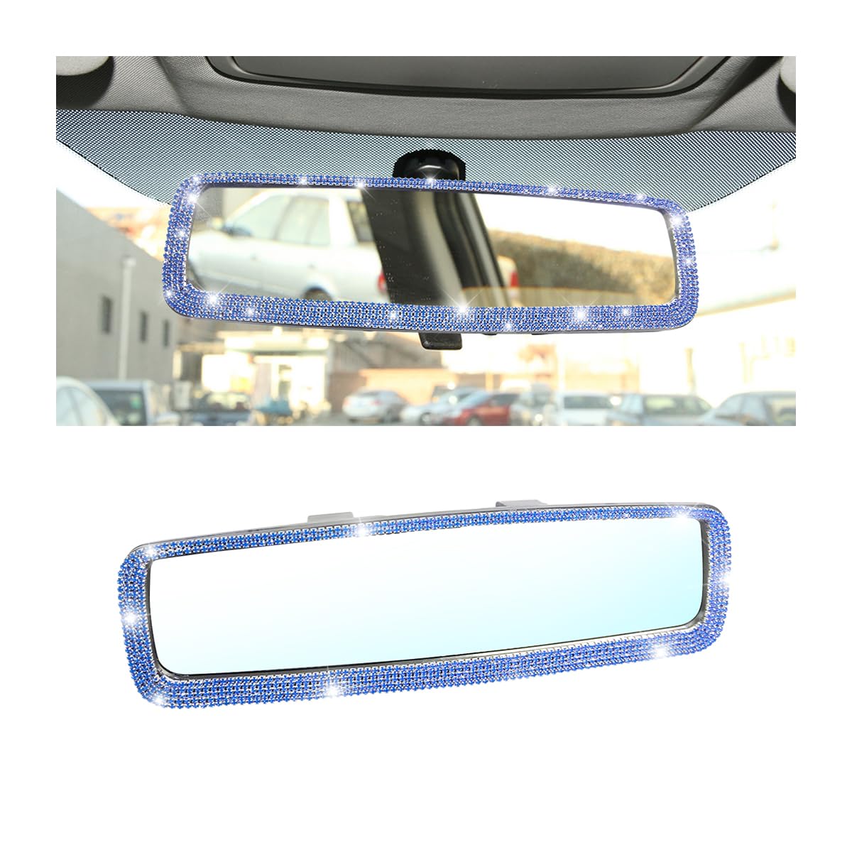 Osilly Rhinestone Clip-On Car Rearview Mirror, Blue - Product Imagery