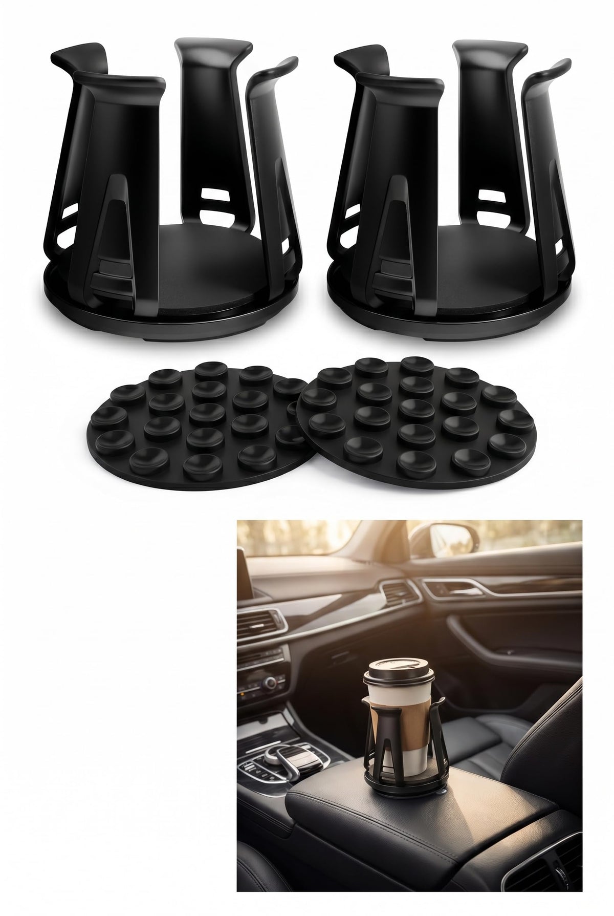 2 PCS Car Cup Holder Insert, Self-Adhesive Car Cup Holder - Product Imagery