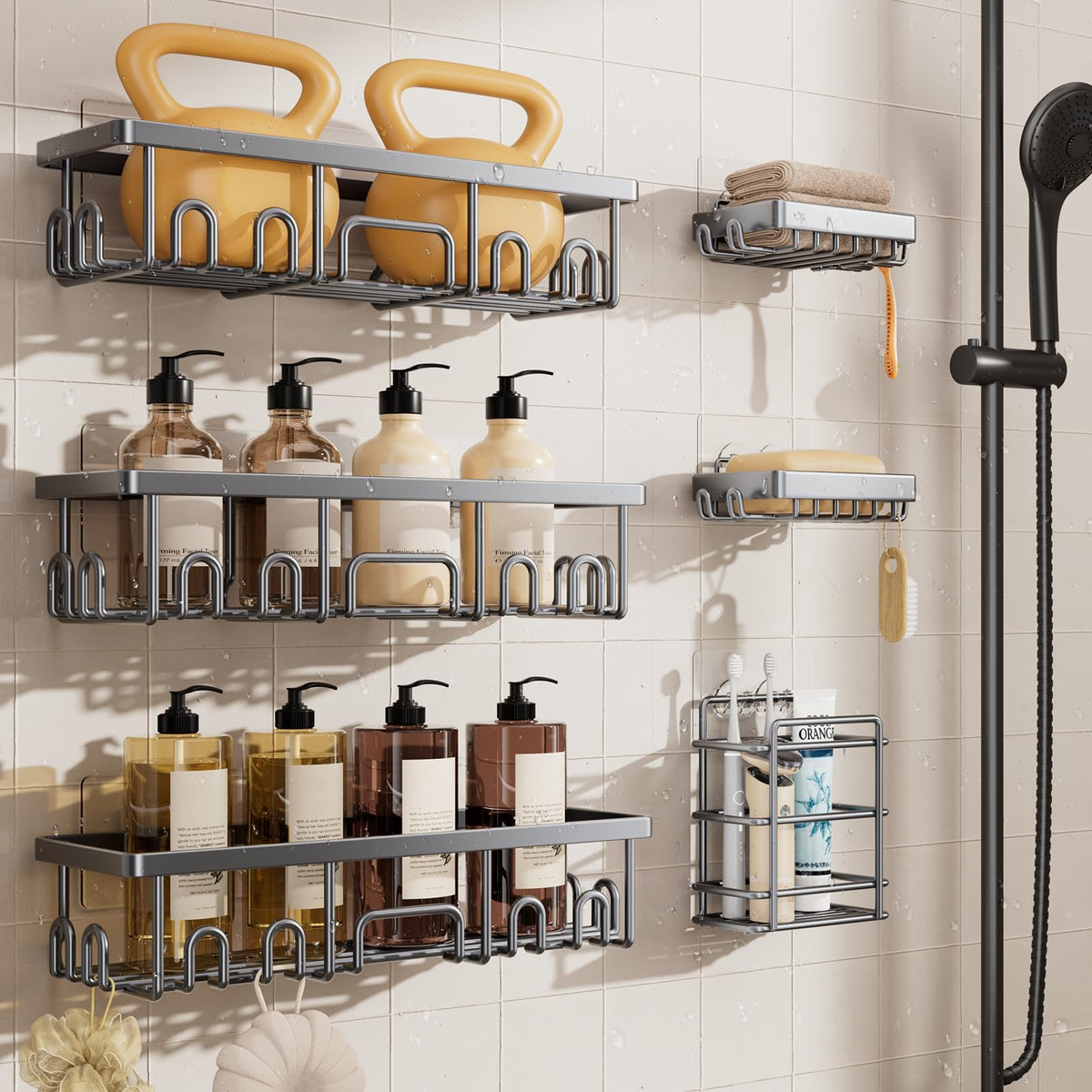Veken Shower Caddy 6-Pack, No Drilling & Rustproof, Waterproof - Product Imagery