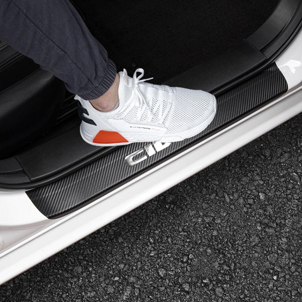 LEXLEY Carbon Fiber Style Leather Door Sill Protector,Scuff - Product Imagery