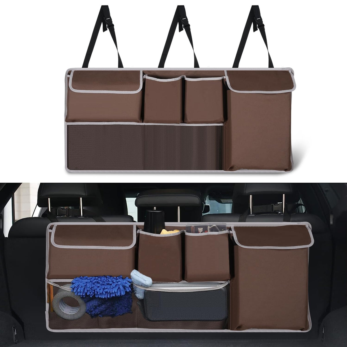 UYYE Trunk Hanging Organizer, Backseat Storage Bag, Collapsible - Product Imagery