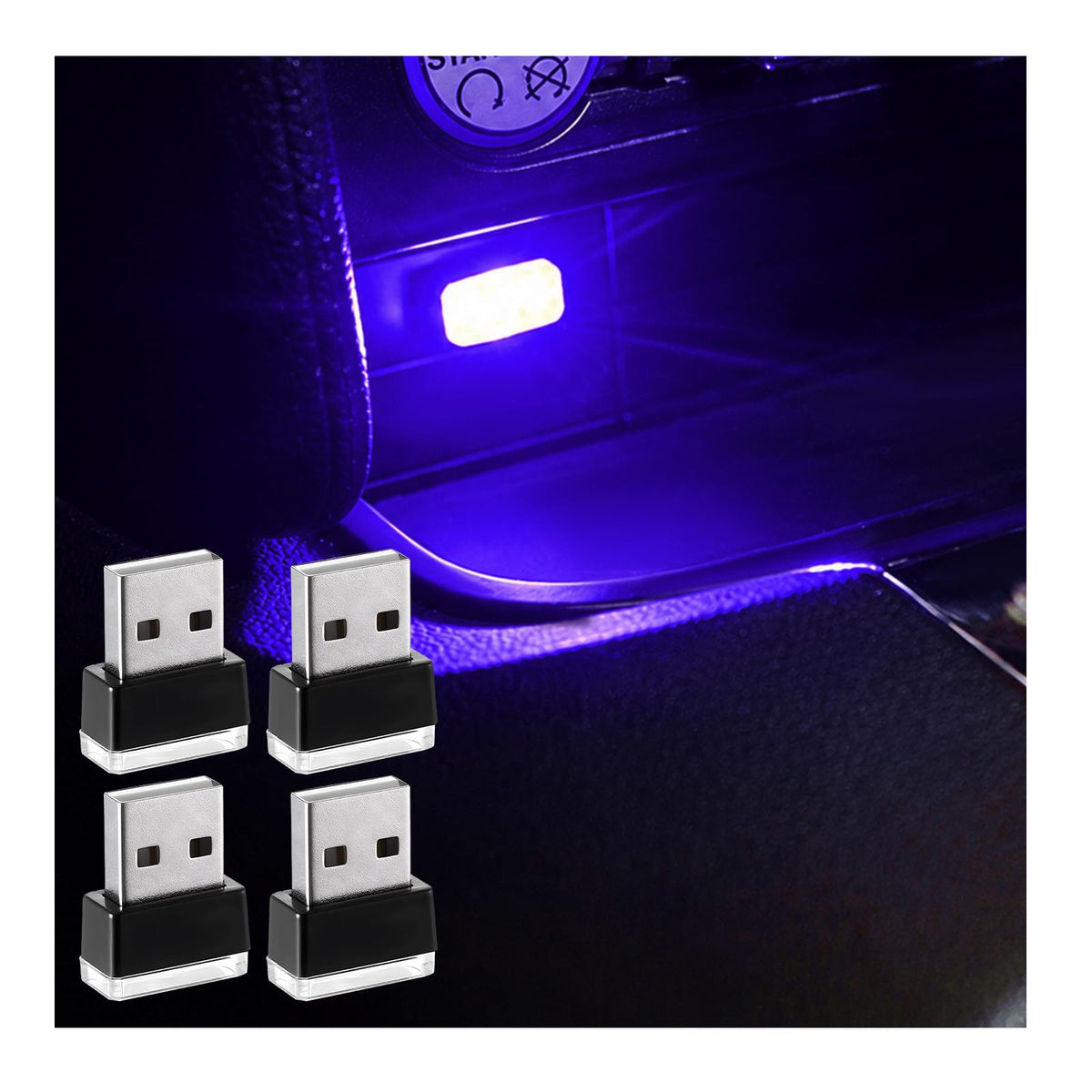 Augeny 4 PCS USB LED Car Interior Atmosphere Lamp, Plug-in USB - Product Imagery