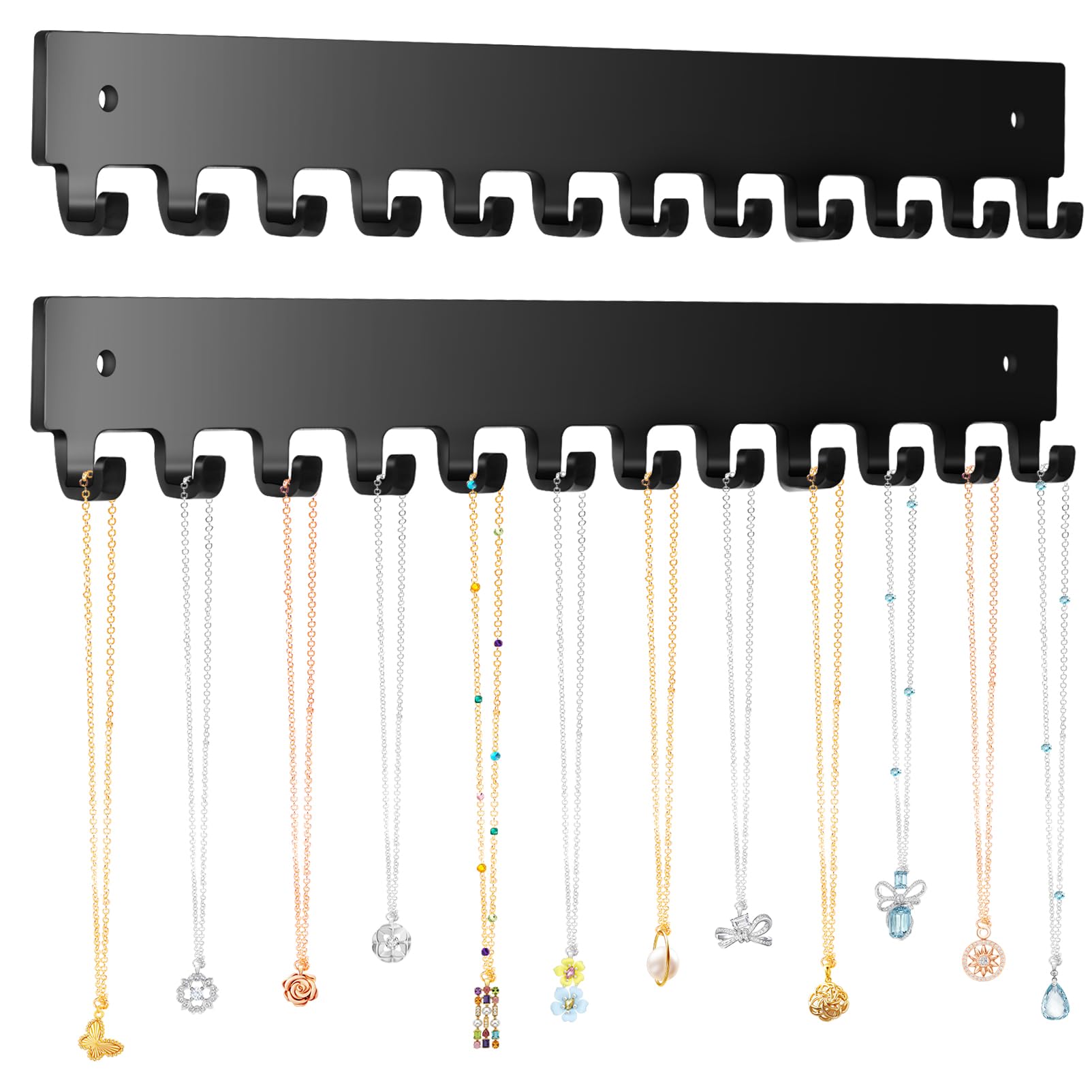 Acrylic Necklace Holder 2 Pack Wall Mounted Necklace Organizer - Product Imagery