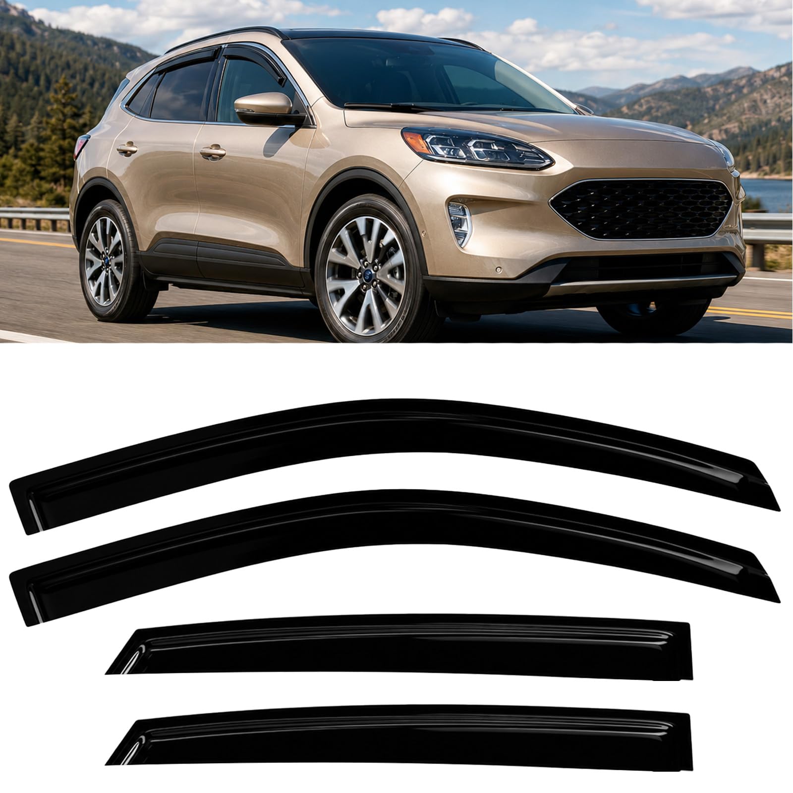 4PC Window Rain Guards fit 2020-2026 Ford Escape - Product Imagery