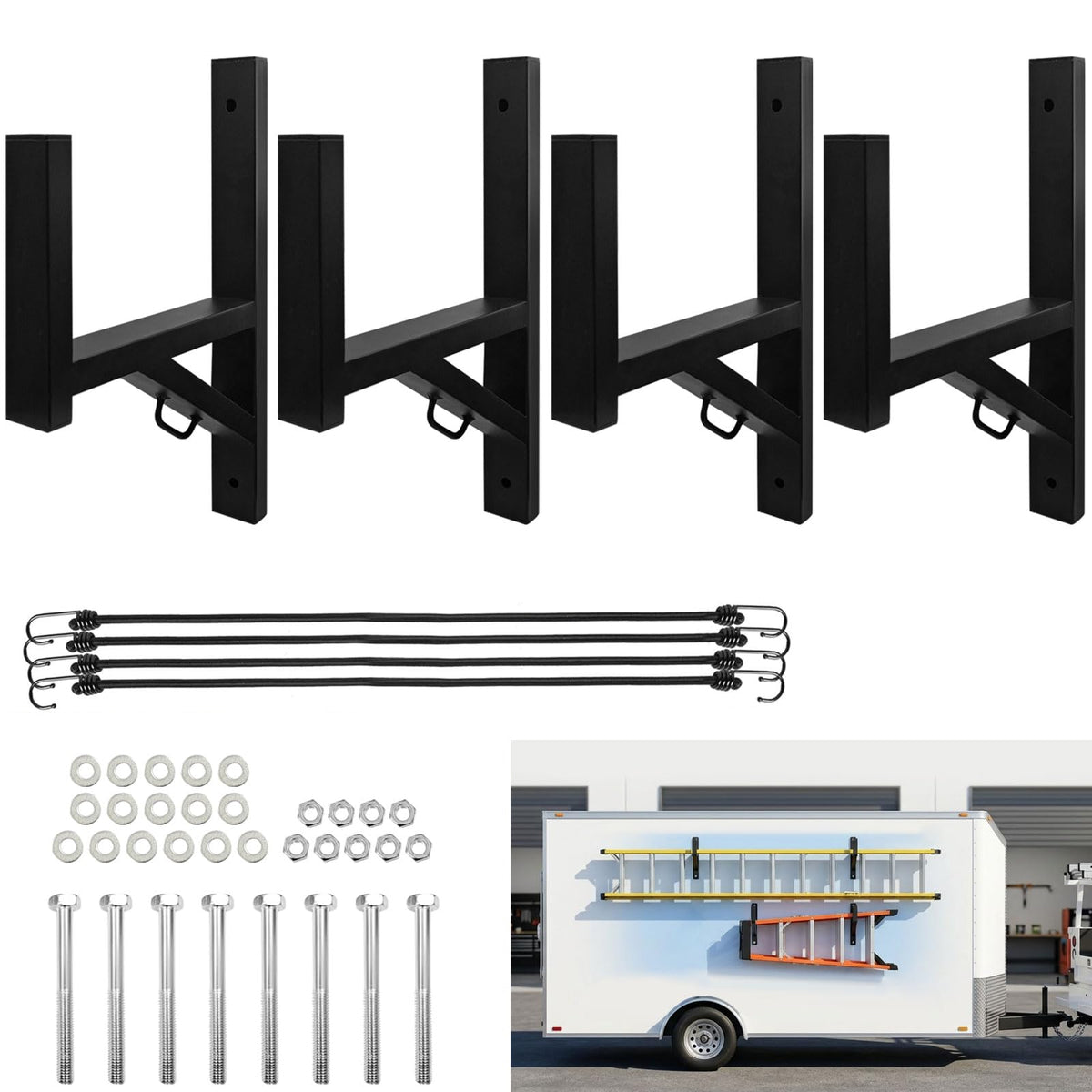 4 Pack Trailer Ladder Rack, 2 Pairs Heavy Duty Enclosed Trailer - Product Imagery