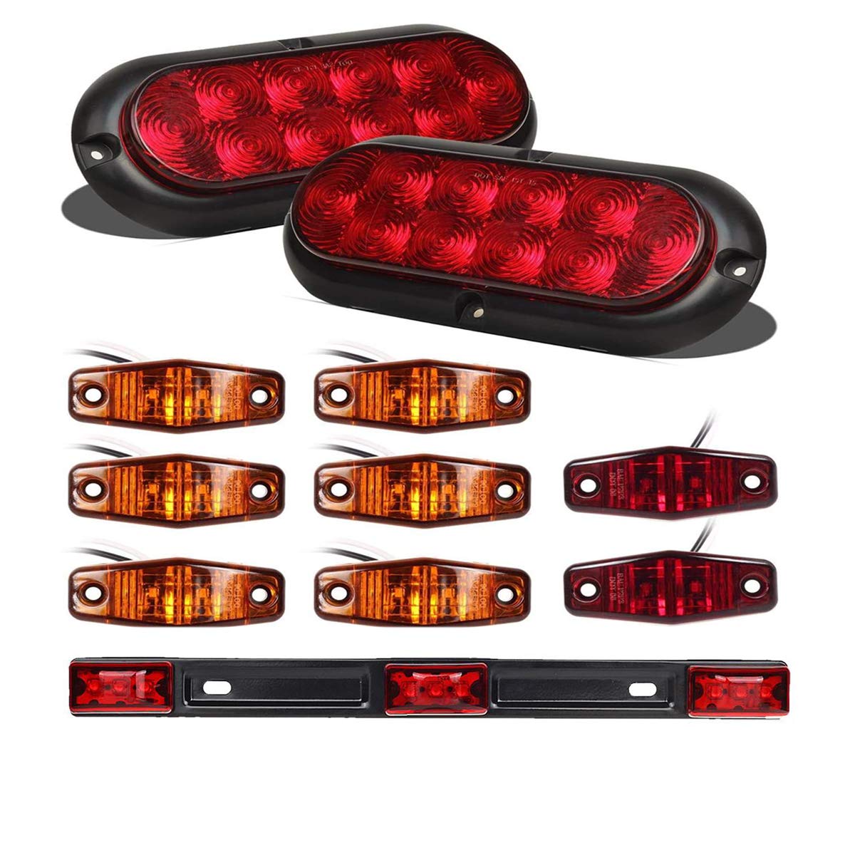 Partsam Waterproof Truck Trailer LED Light Kit, 2Pcs 6" Oval Red - Product Imagery