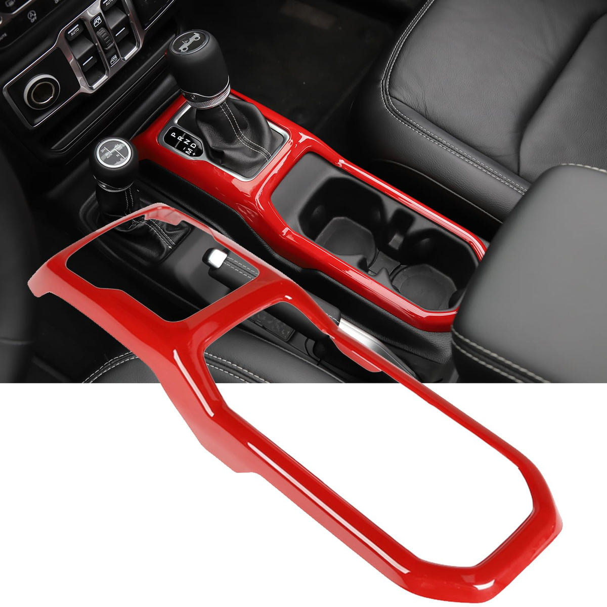 Glossy Red Console Gear Trim for Jeep Wrangler JL & Gladiator JT - Product Imagery
