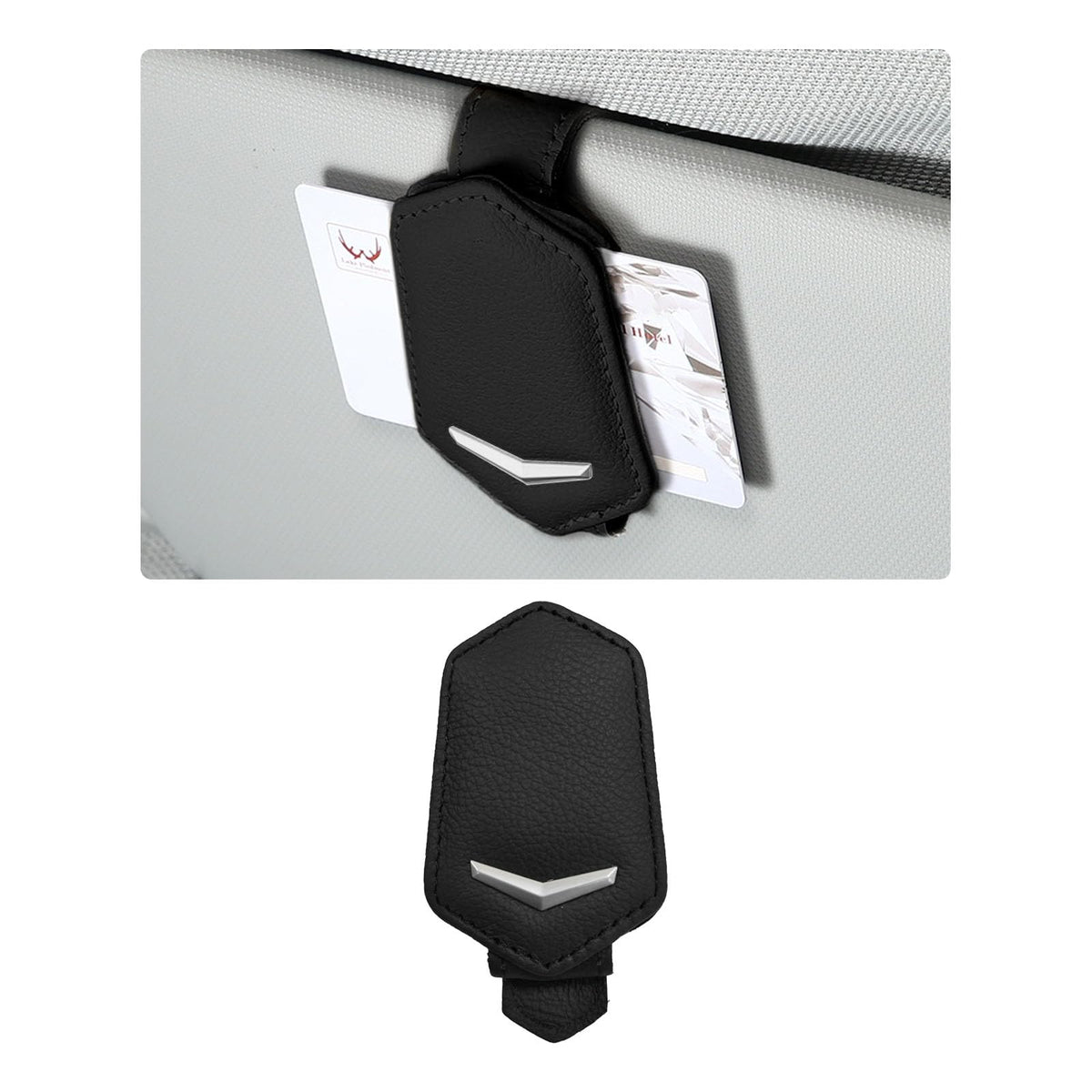 Dickno Sunglasses Holder for Car Sun Visor, Magnetic Leather - Product Imagery