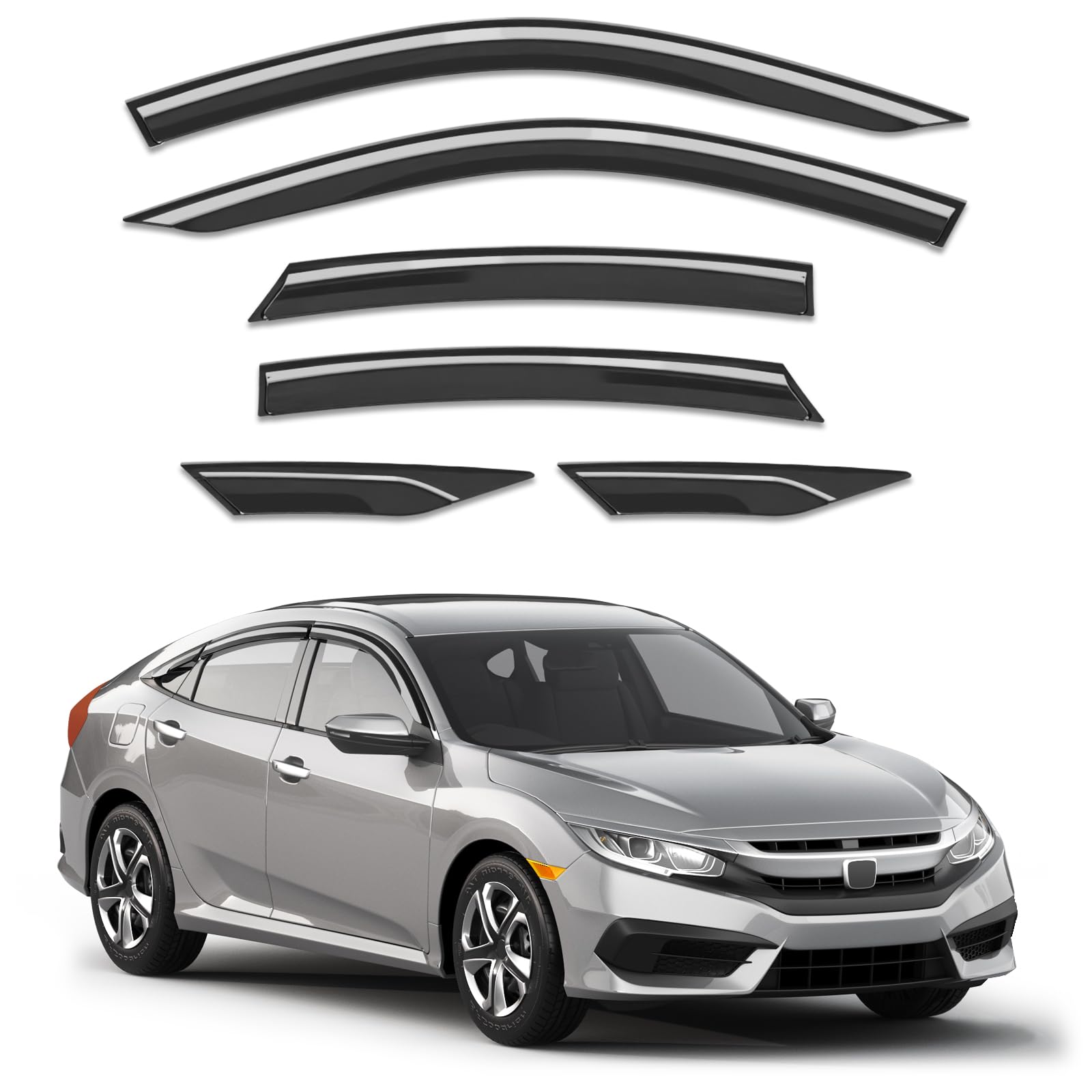 Out-Channel Window Visors Rain Guards for Honda Civic Sedan - Product Imagery