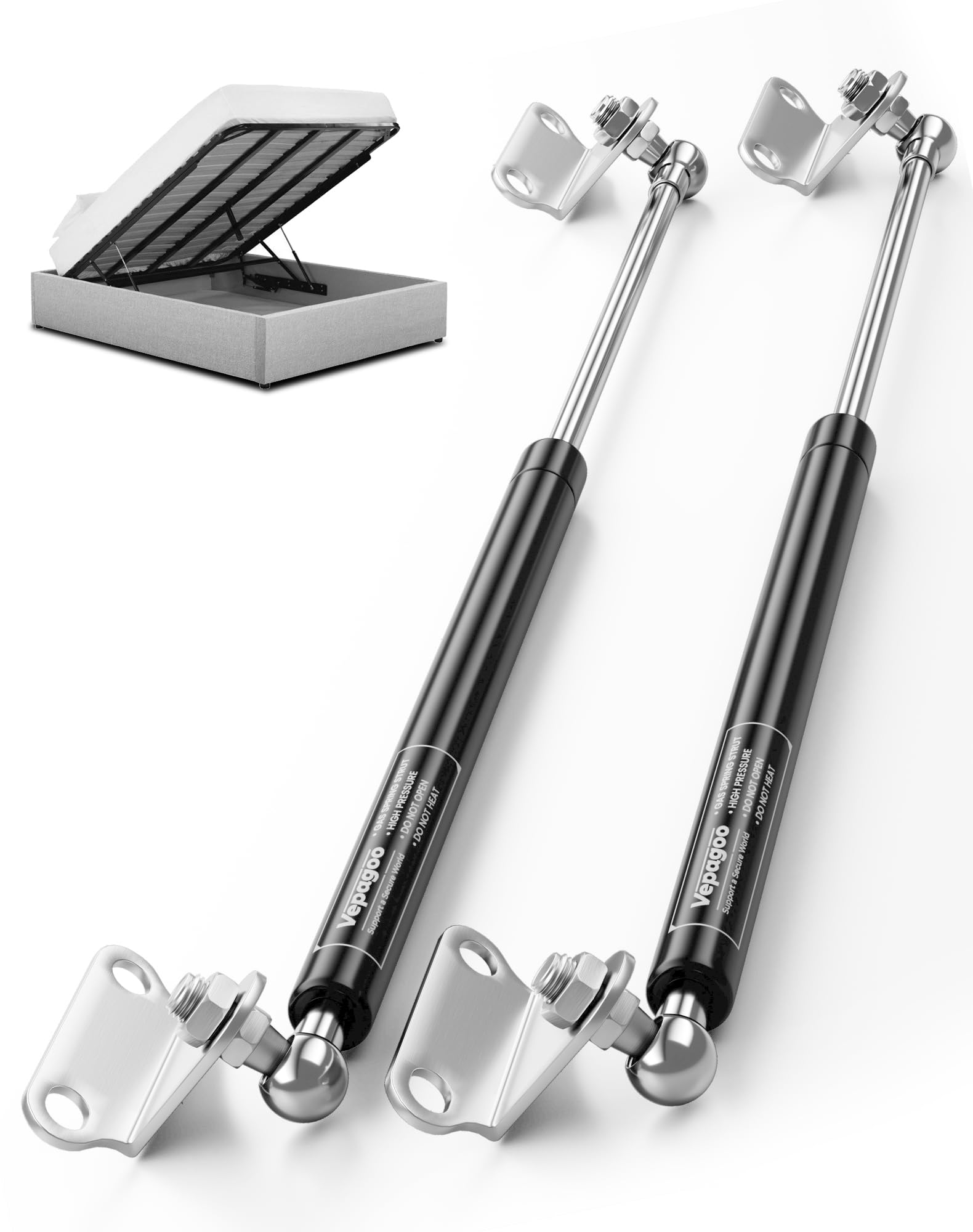 Vepagoo 20in 35lb/156N Gas Struts for Window with Brackets, 2 - Product Imagery