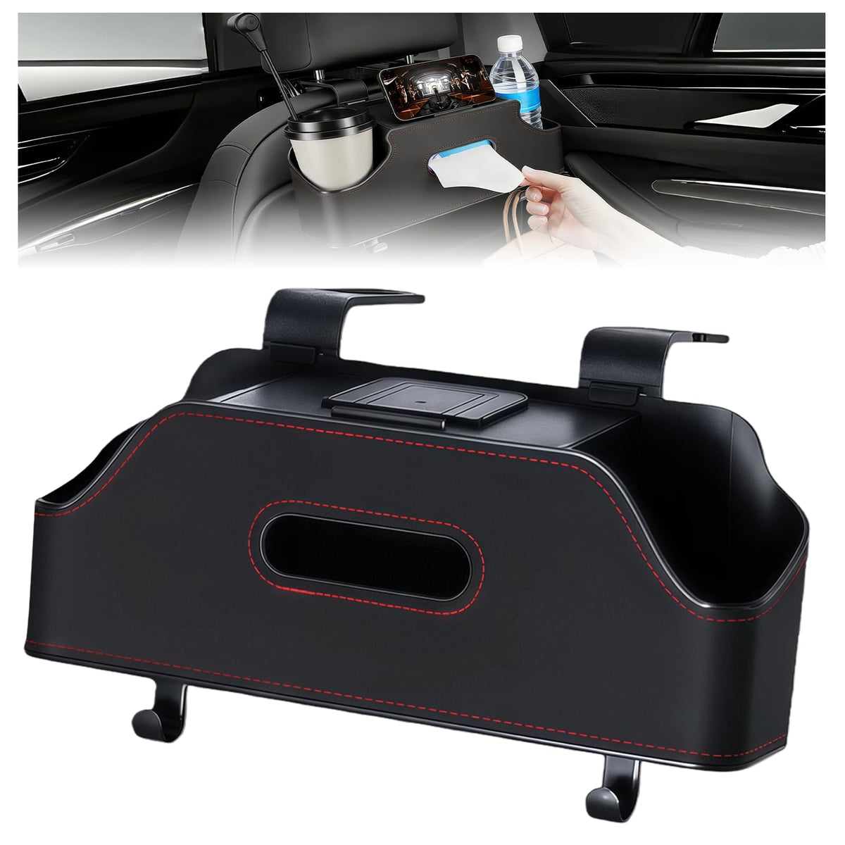 Backseat Car Organizer with Cup Holder, Car Seat Back Organizer, - Product Imagery
