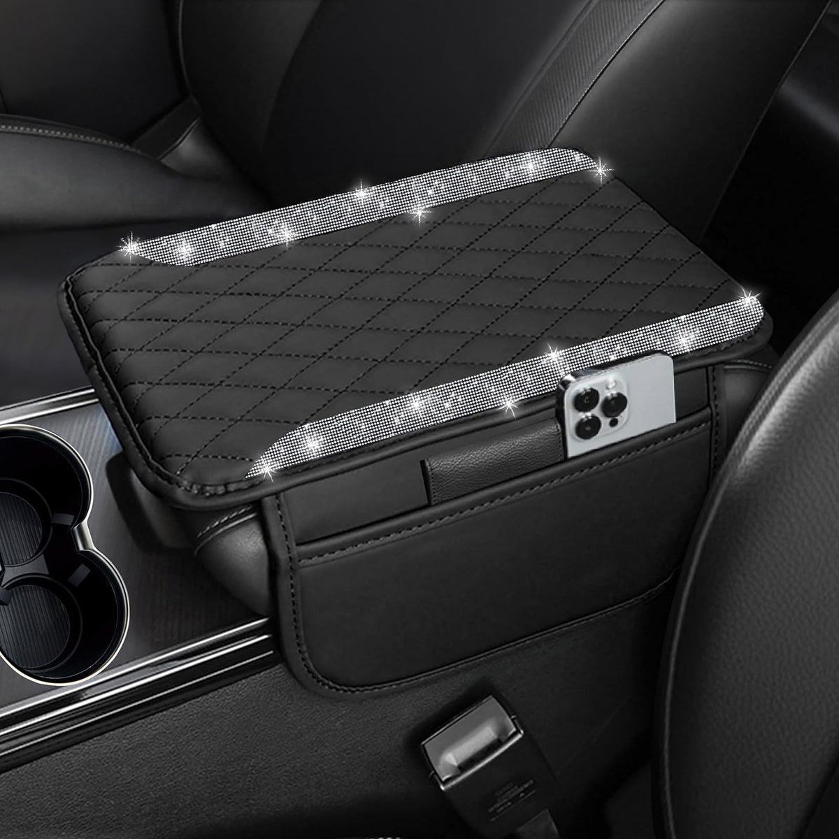 NBTEPEM Bling Car Center Console Armrest Cover, Microfiber - Product Imagery