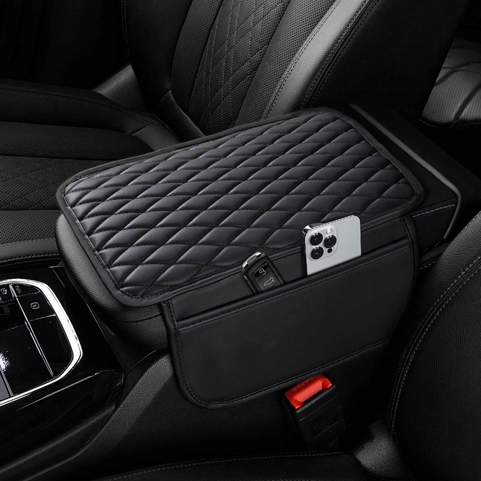 Ouzorp Car Center Console Cover, Upgraded Microfiber Leather Car - Product Imagery