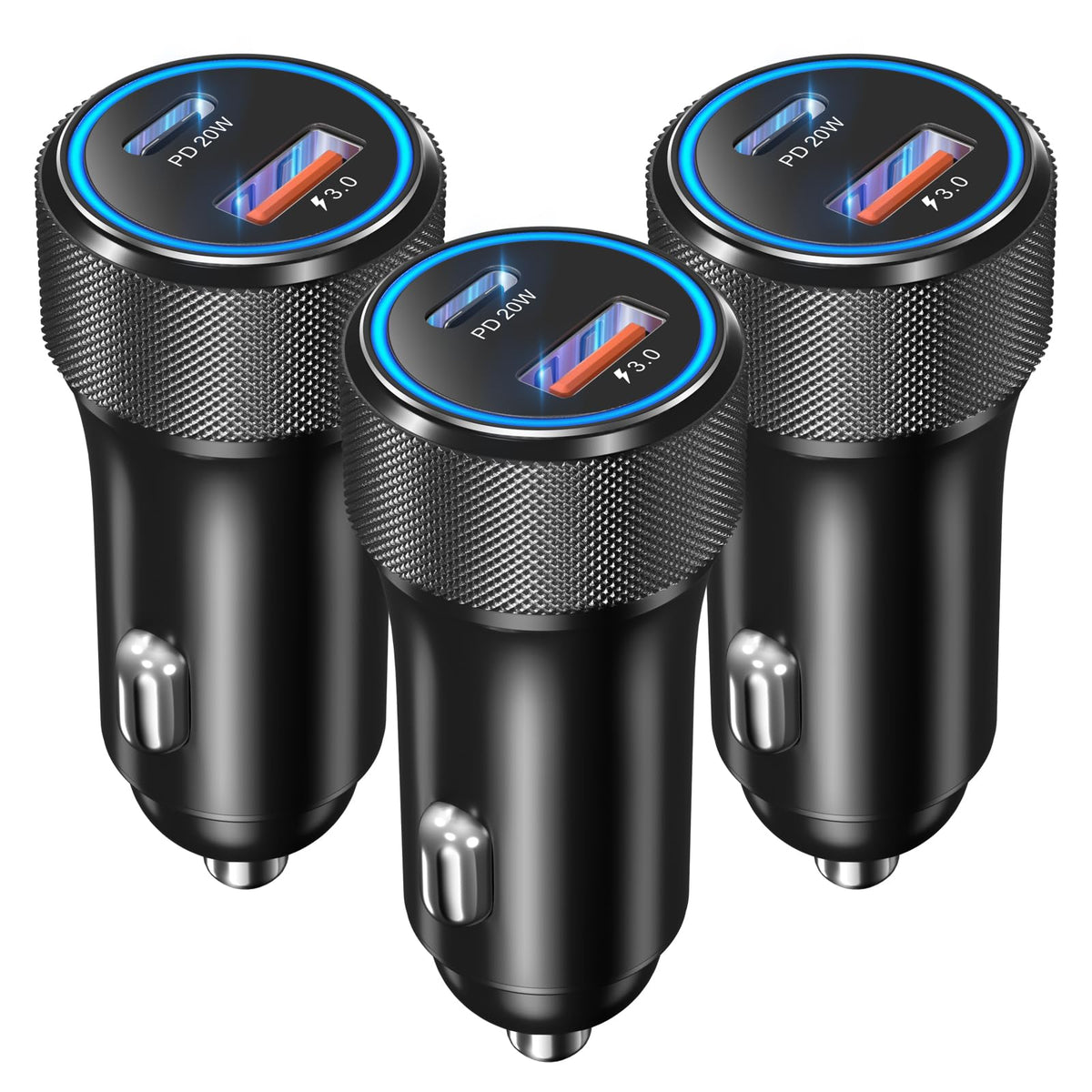 USB C Car Charger 3Pack, OKRAY 36W Fast Charging PD+QC 2-Port - Product Imagery