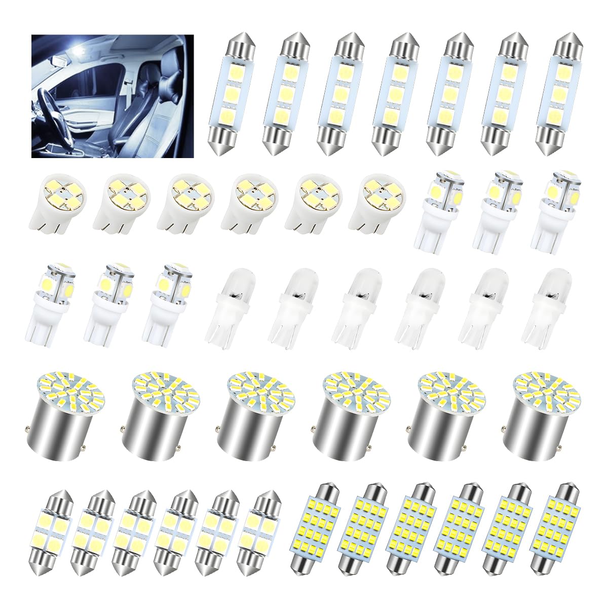 42 Pcs Car LED Lights Kit, 6000K 12V T10 Interior Bulbs - Product Imagery