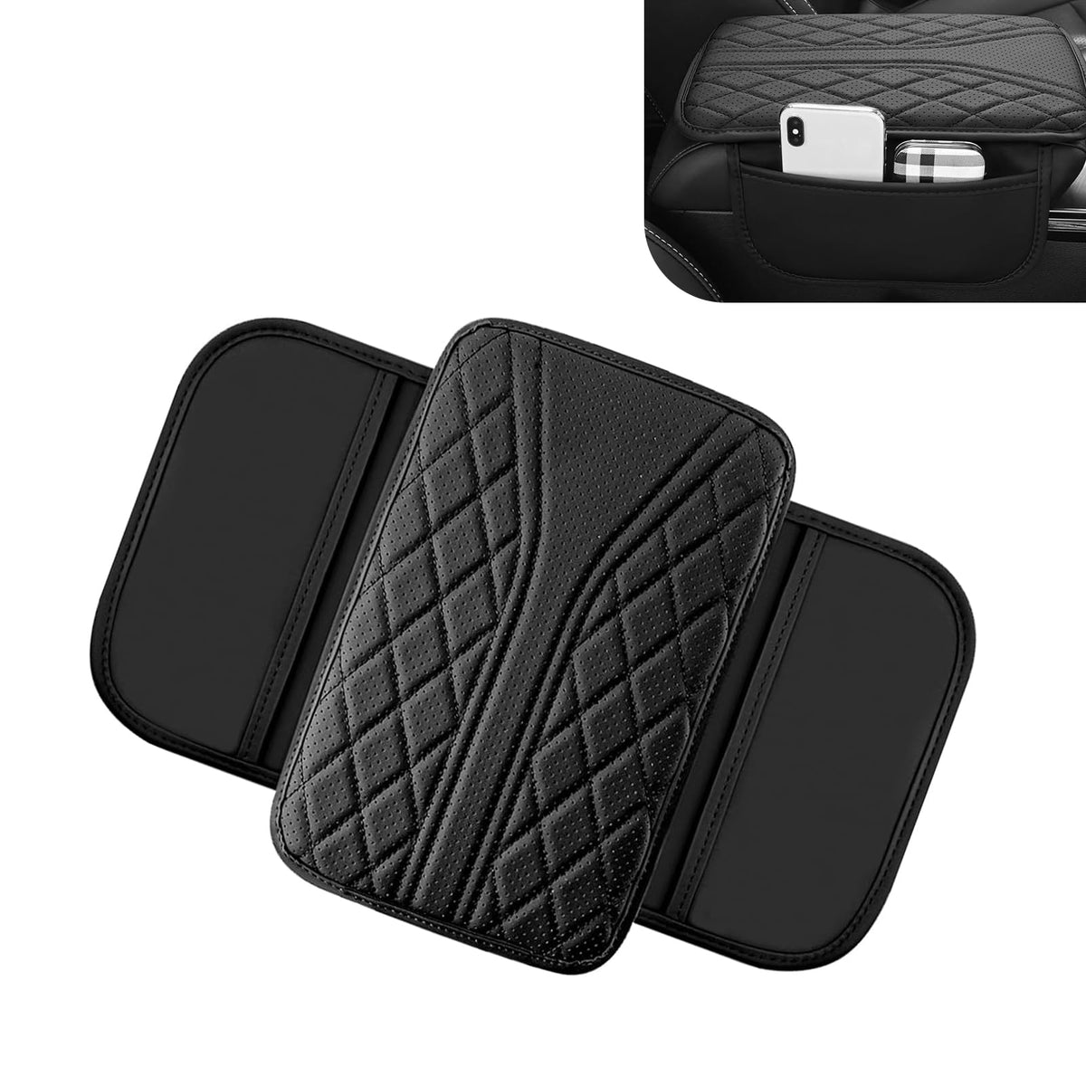 Car Center Console Cover, Leather Vehicle Armrest Protector - Product Imagery