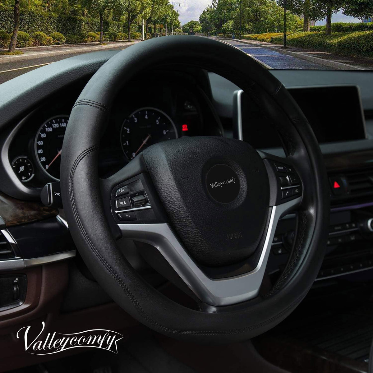 Valleycomfy Microfiber Leather Steering Wheel Cover Universal 15 - Product Imagery