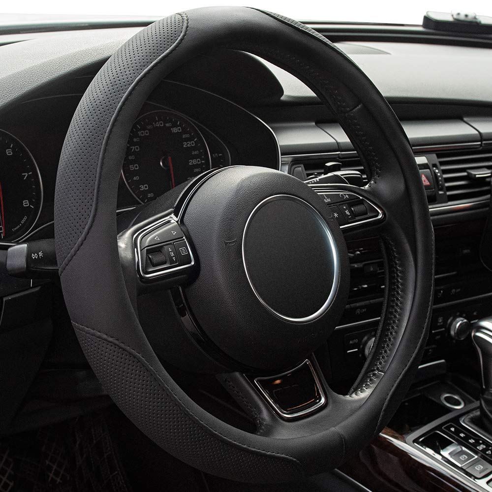 Car Steering Wheel Cover,14.5-15 Inch Black Universal Microfiber - Product Imagery