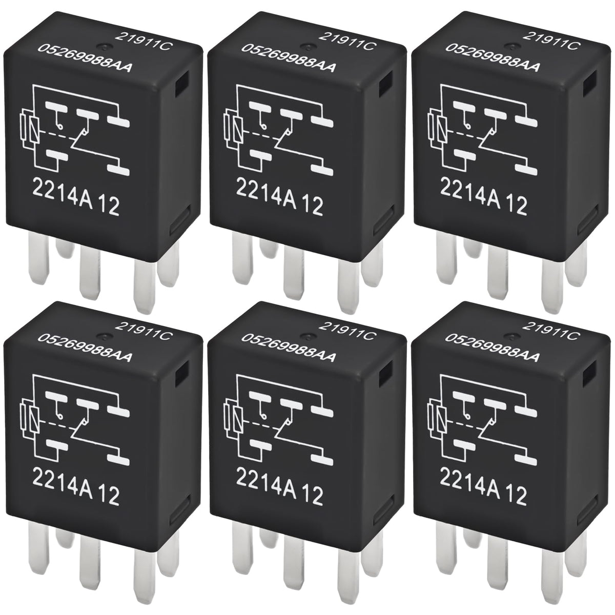 Relay 05269988AA 21911C (Pack of 6), 5 Pins 12V 10A Automotive - Product Imagery
