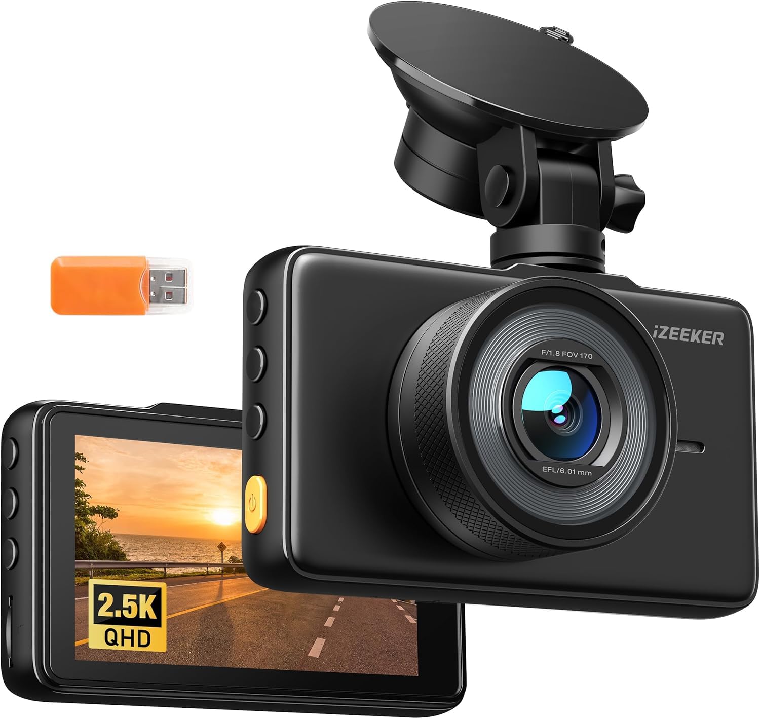 iZEEKER 2.5K Dash Cam Front, 1440P QHD Car Camera with 3" IPS - Product Imagery