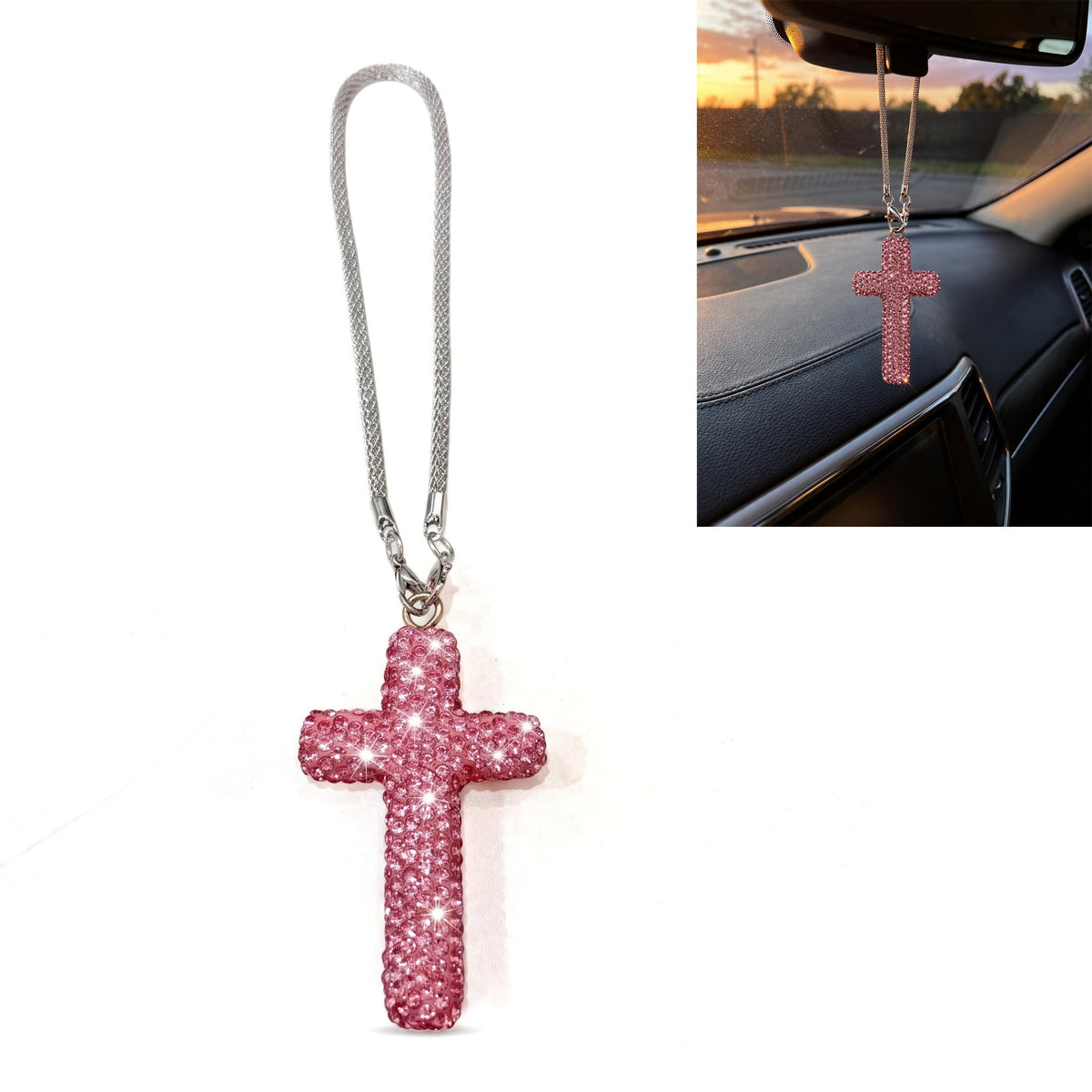 Bling Cross Car Hanging Accessories, Crystal Rhinestone Cross - Product Imagery