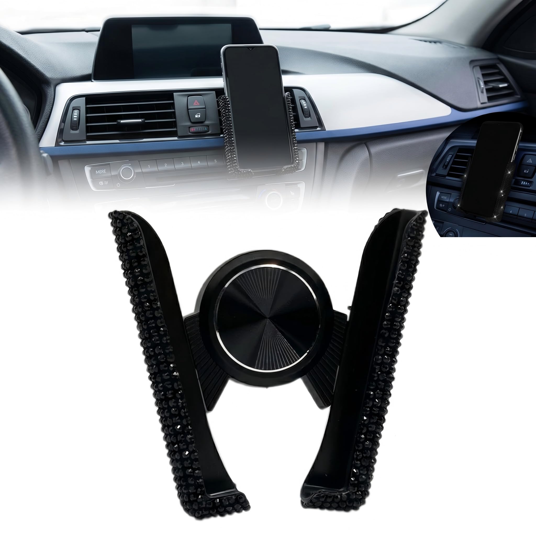 Bling Car Phone Holder, Rhinestone Decoration Air Vent Mount for - Product Imagery
