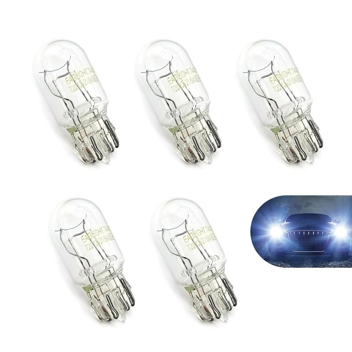 5PCS 7443 Bulb, T20 7443 1891 Car Brake/Reverse/Tail Light/Turn - Product Imagery