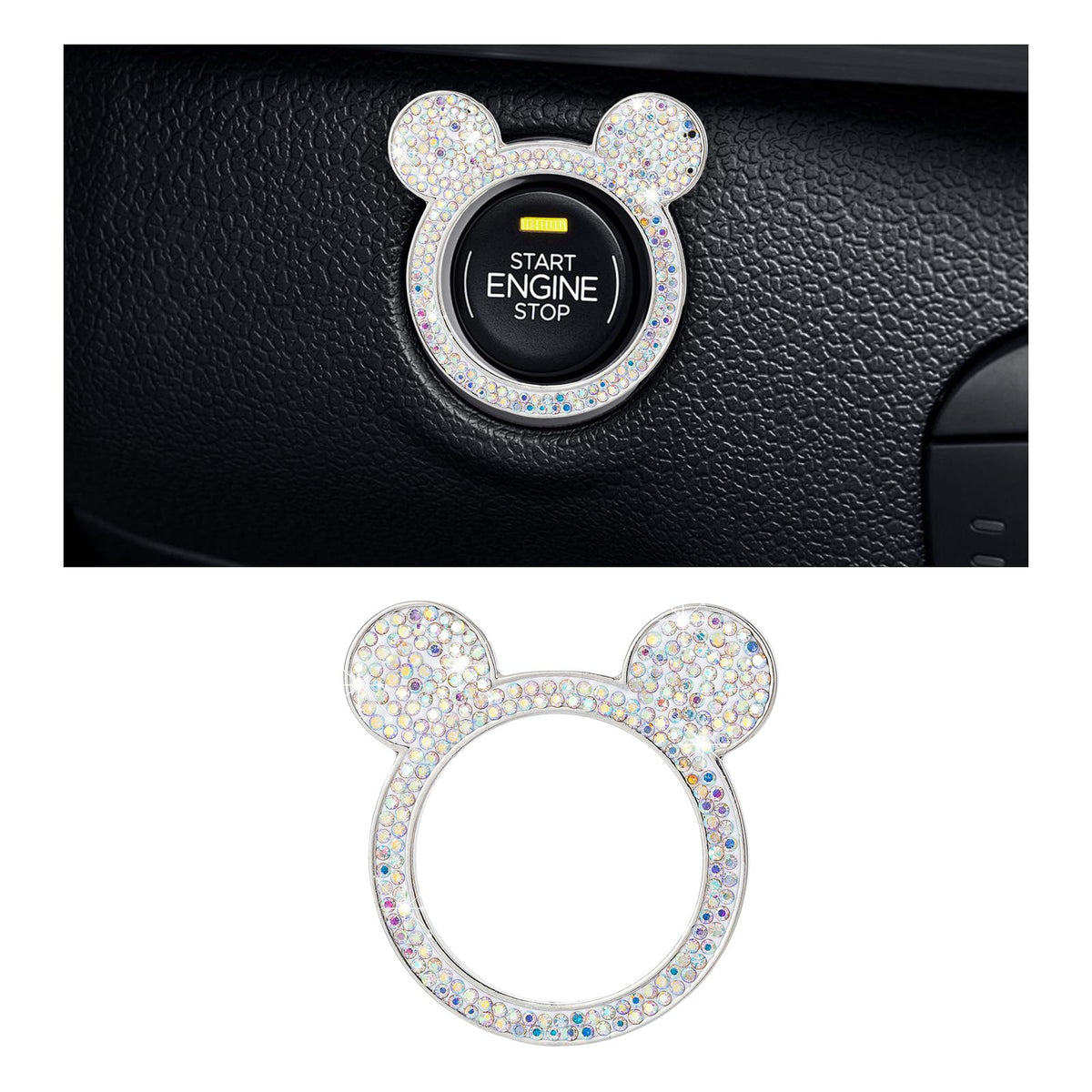 Augeny Bling Car Engine Start Button Cover, Rhinestone Key - Product Imagery