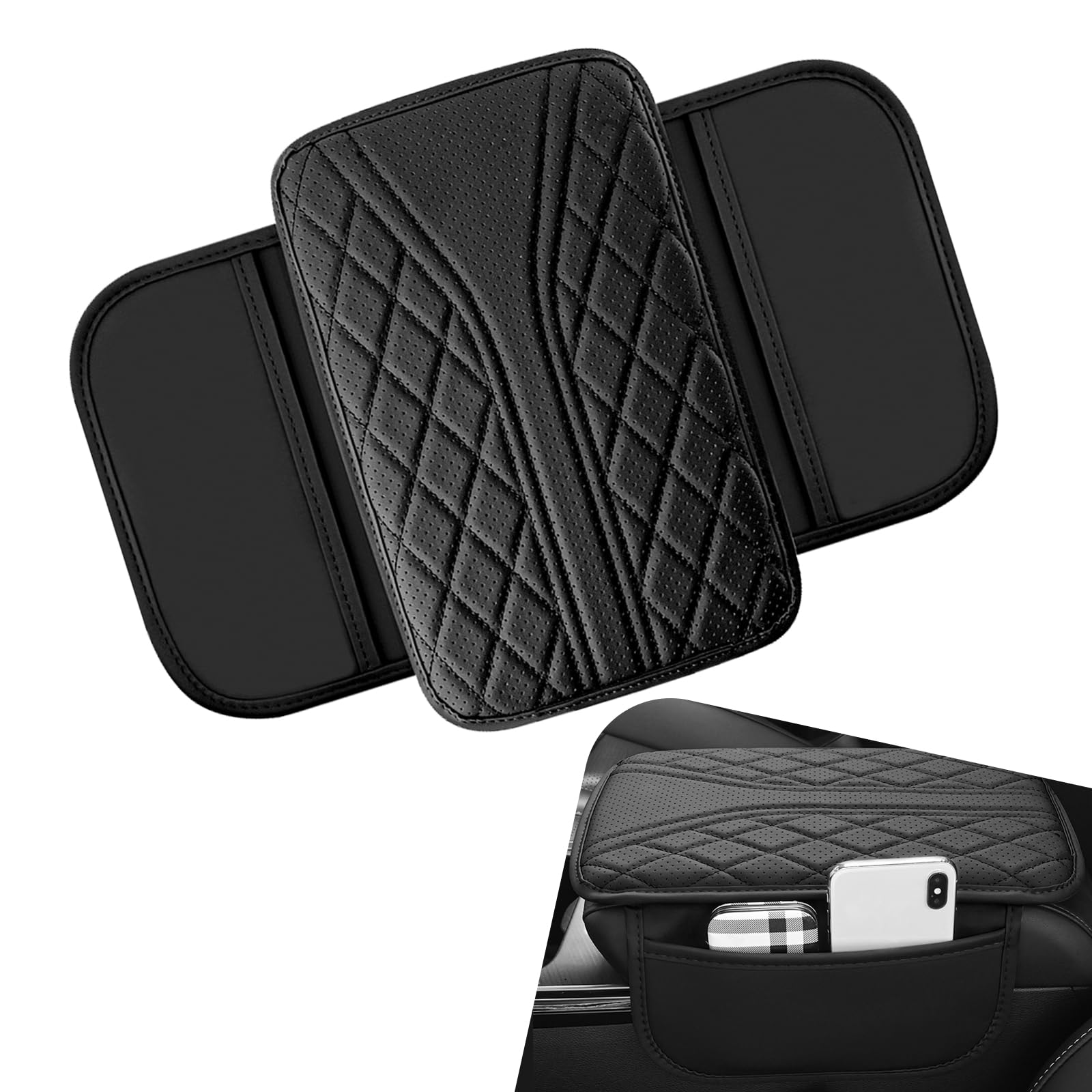 Car Center Console Cover, Multi-functional Leather - Product Imagery