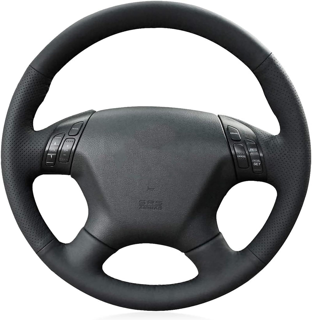 Loncky Black Genuine Leather Custom Fit OEM Car Steering Wheel - Product Imagery