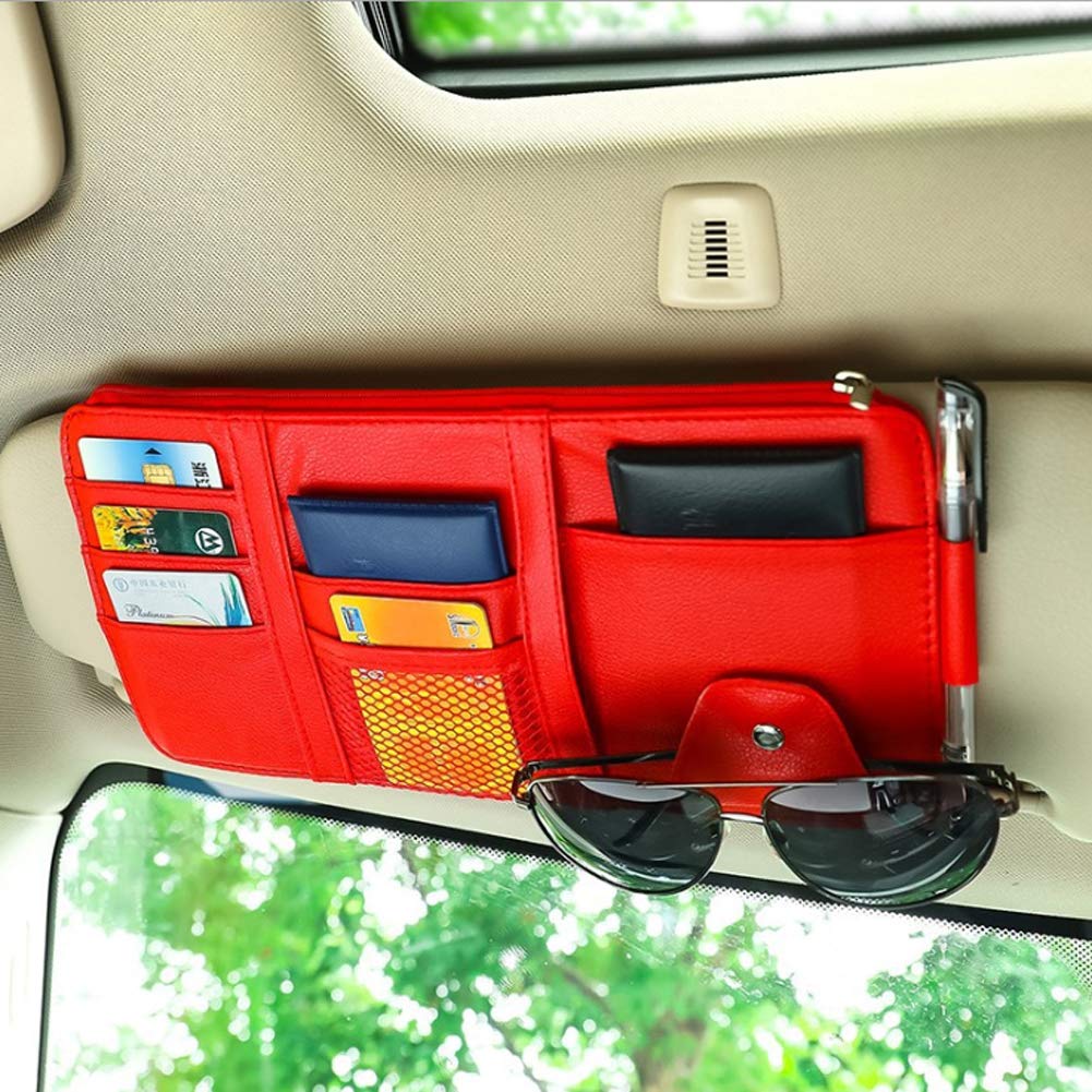 Red Car Sun Visor Organizer, Portable Card & Document Visor - Product Imagery