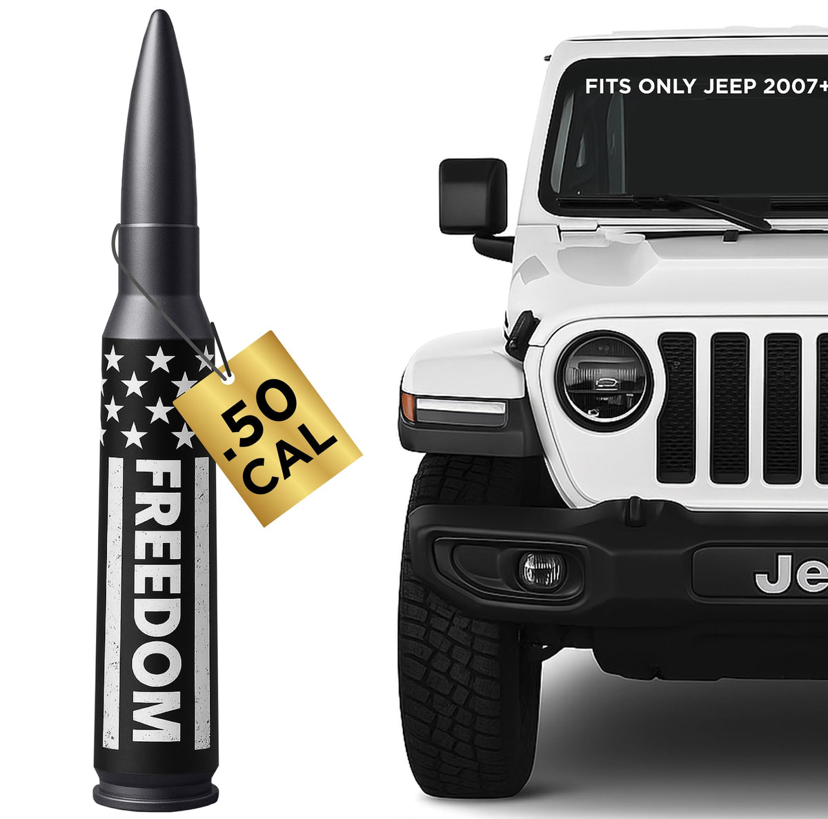 50 Cal Badass Bullet Antenna® Fits Jeep Wrangler JK & JL from - Product Imagery