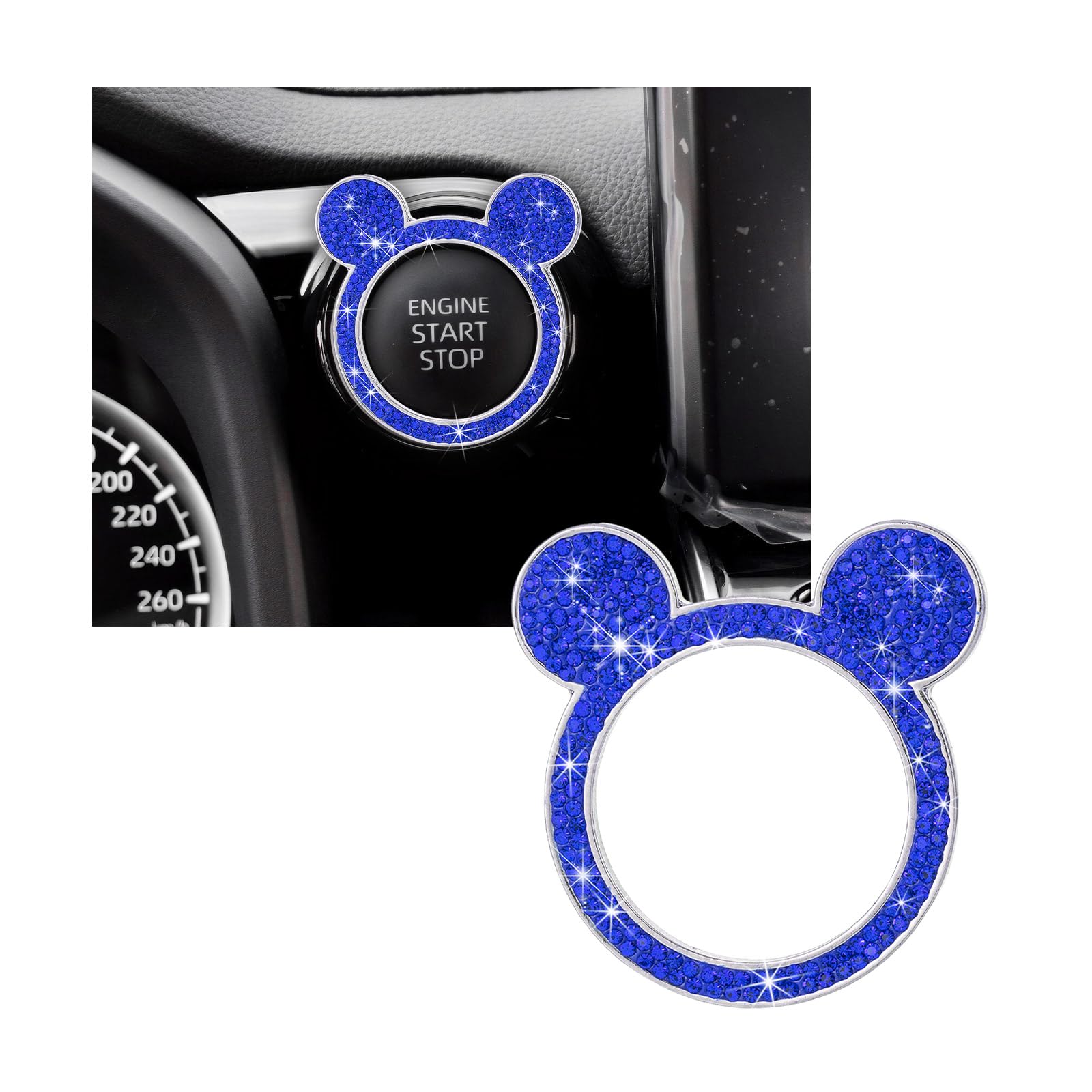 Augeny Bling Car Engine Start Button Cover, Rhinestone Key - Product Imagery