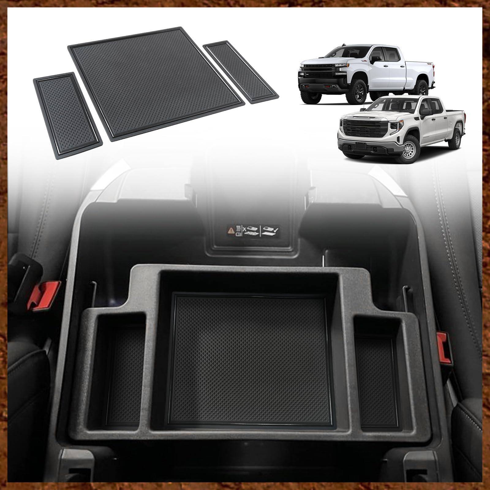 Muslogy Console Mats for 2022+ Silverado/Sierra 1500 OEM Box, - Product Imagery