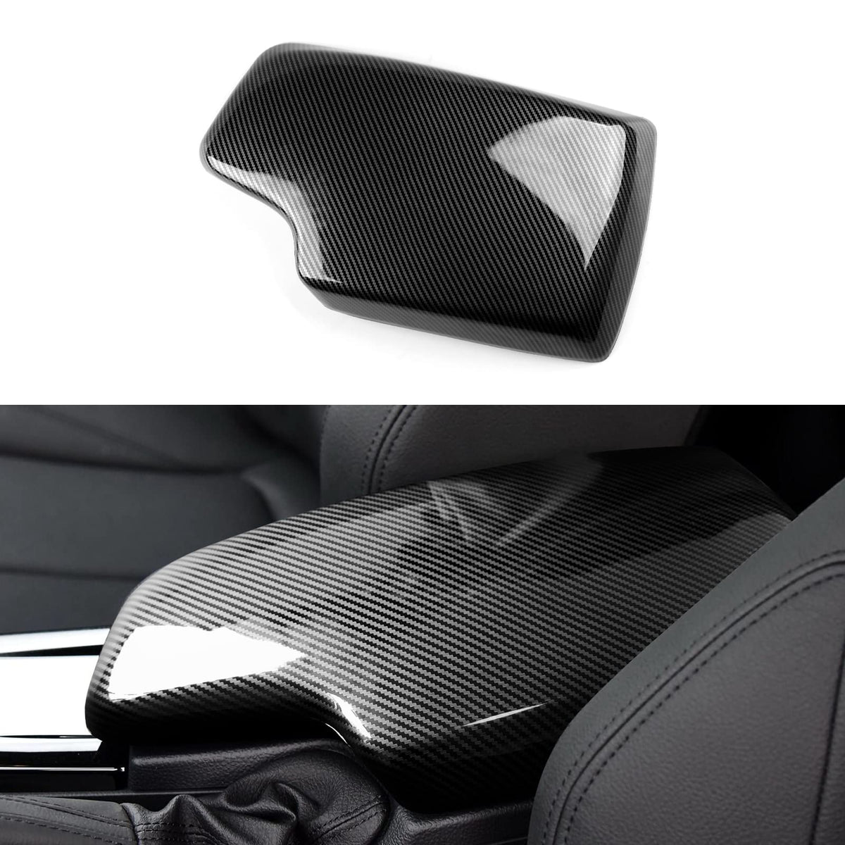 Car Armrest Cover Lid Storage Box Carbon Color ABS Trim fits for - Product Imagery