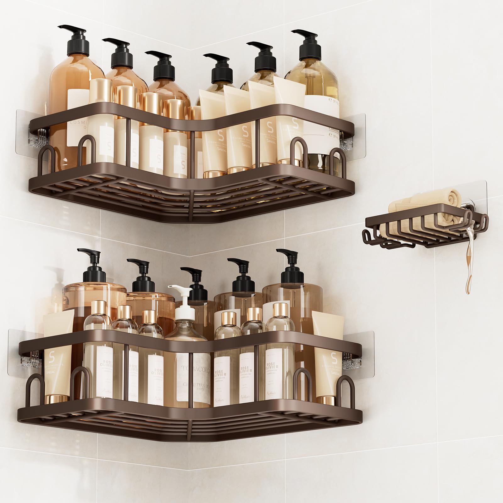 Veken Corner Shower Caddy 3-Pack, Advanced Rustproof - Product Imagery