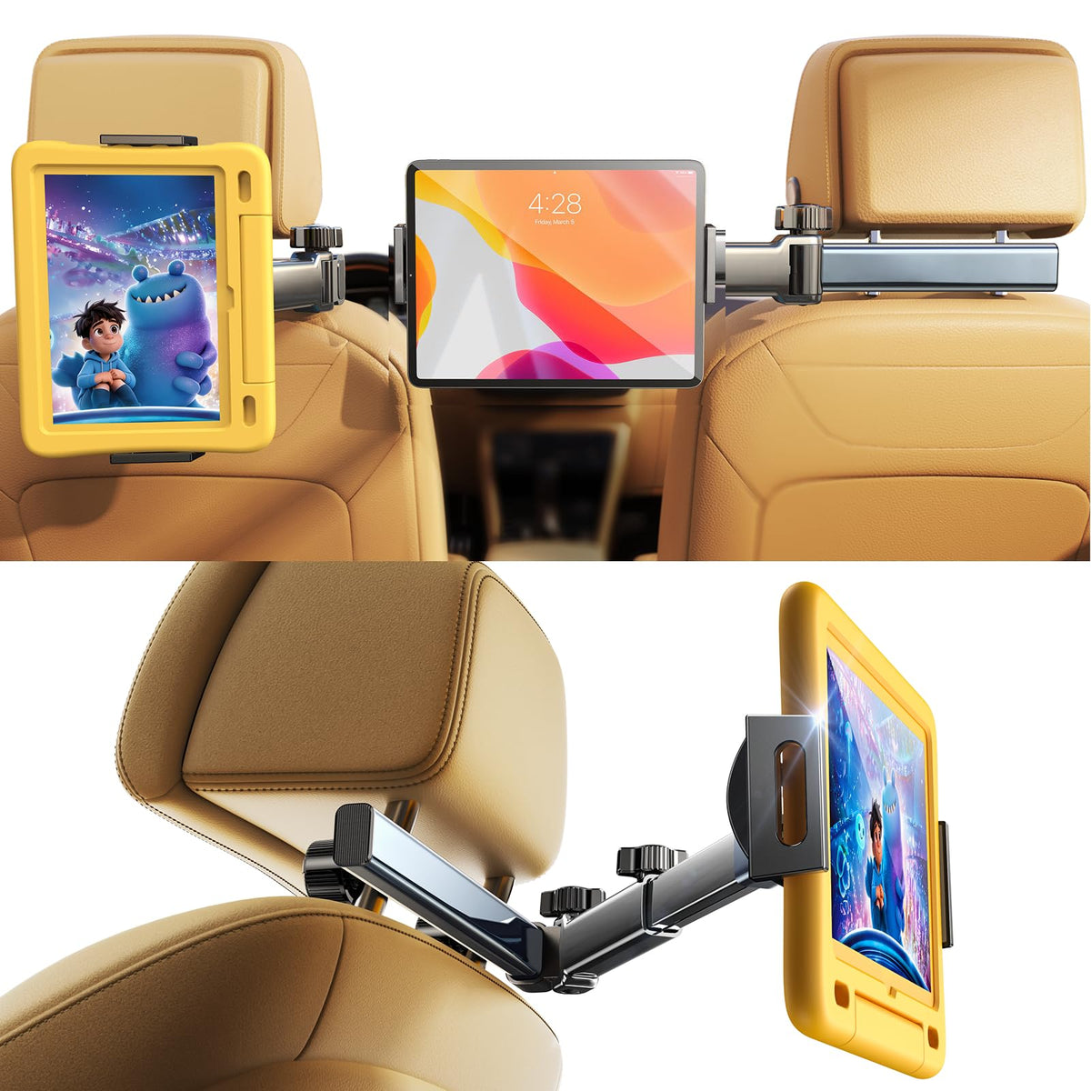 LISEN iPad Holder for Car Tablet Mount, Road Trip Essentials - Product Imagery