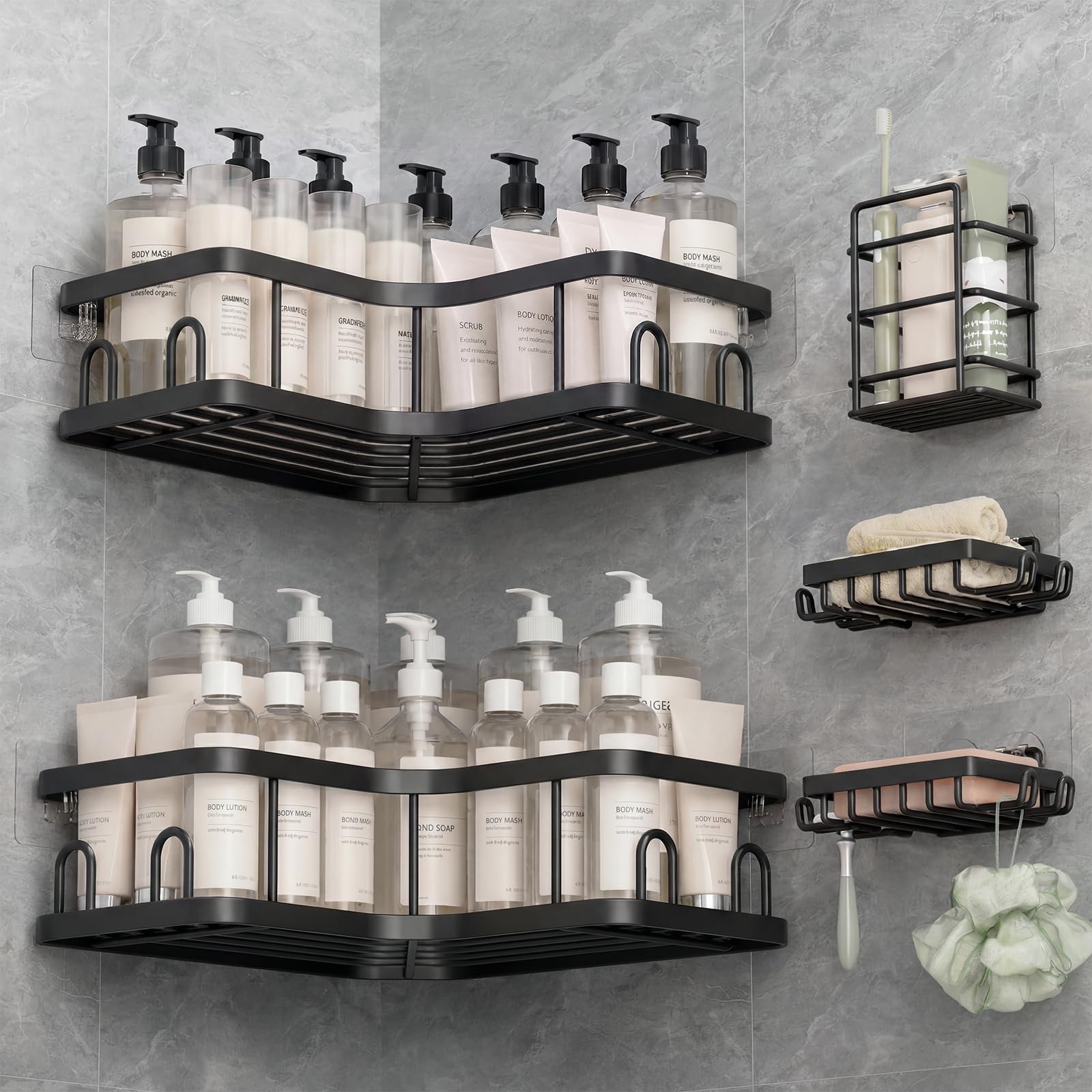 Veken Large Capacity Corner Shower Caddy 5-Pack, Advanced - Product Imagery