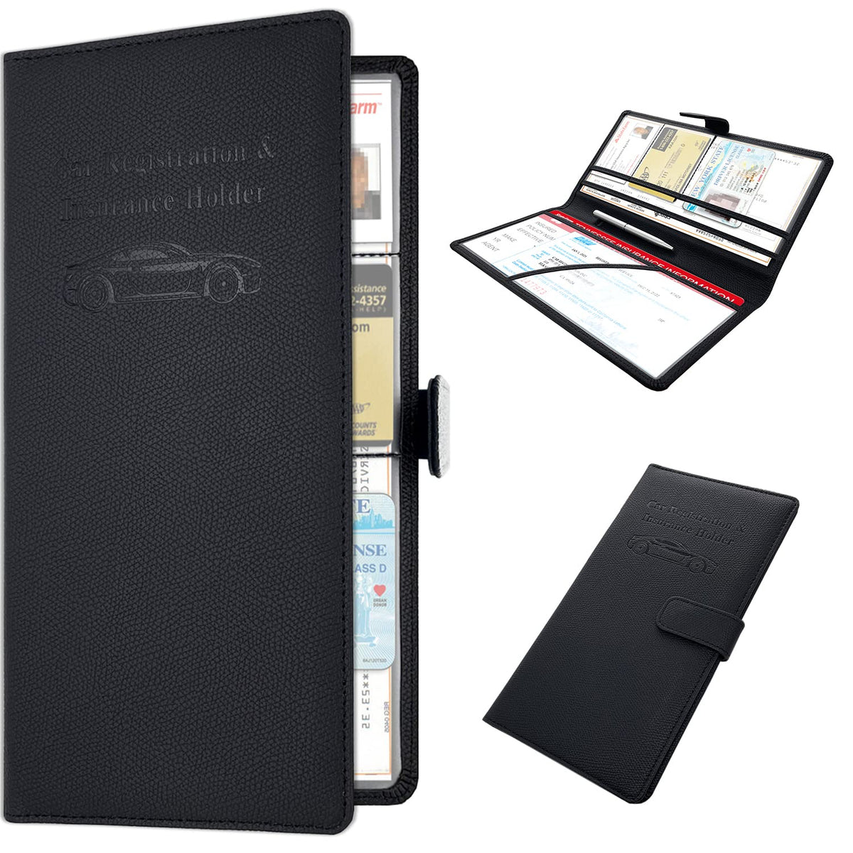 RSAquar Car Registration and Insurance Holder, Leather Car Glove - Product Imagery