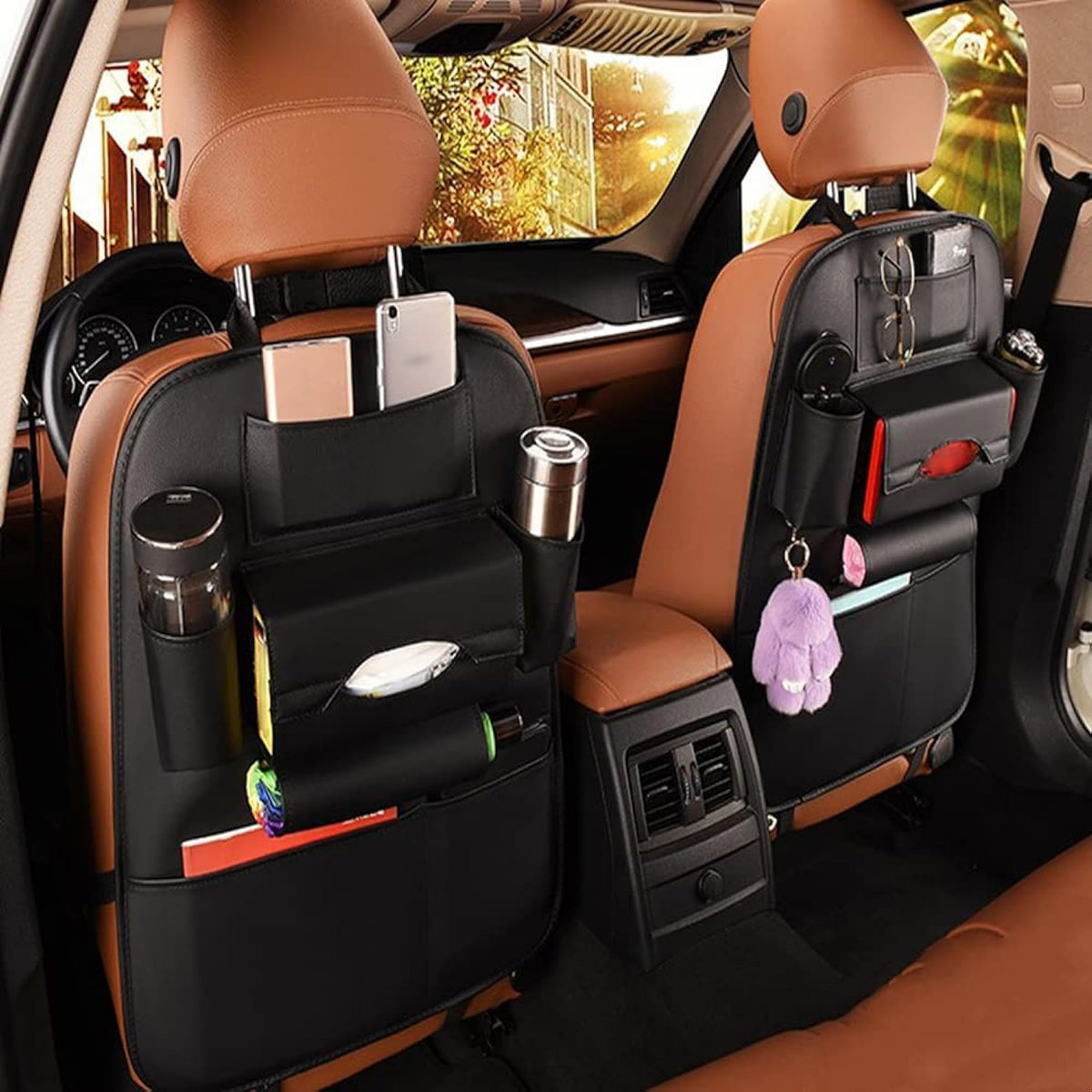 2 Pack PU Leather Premium Car SeatBack Organizer Travel - Product Imagery