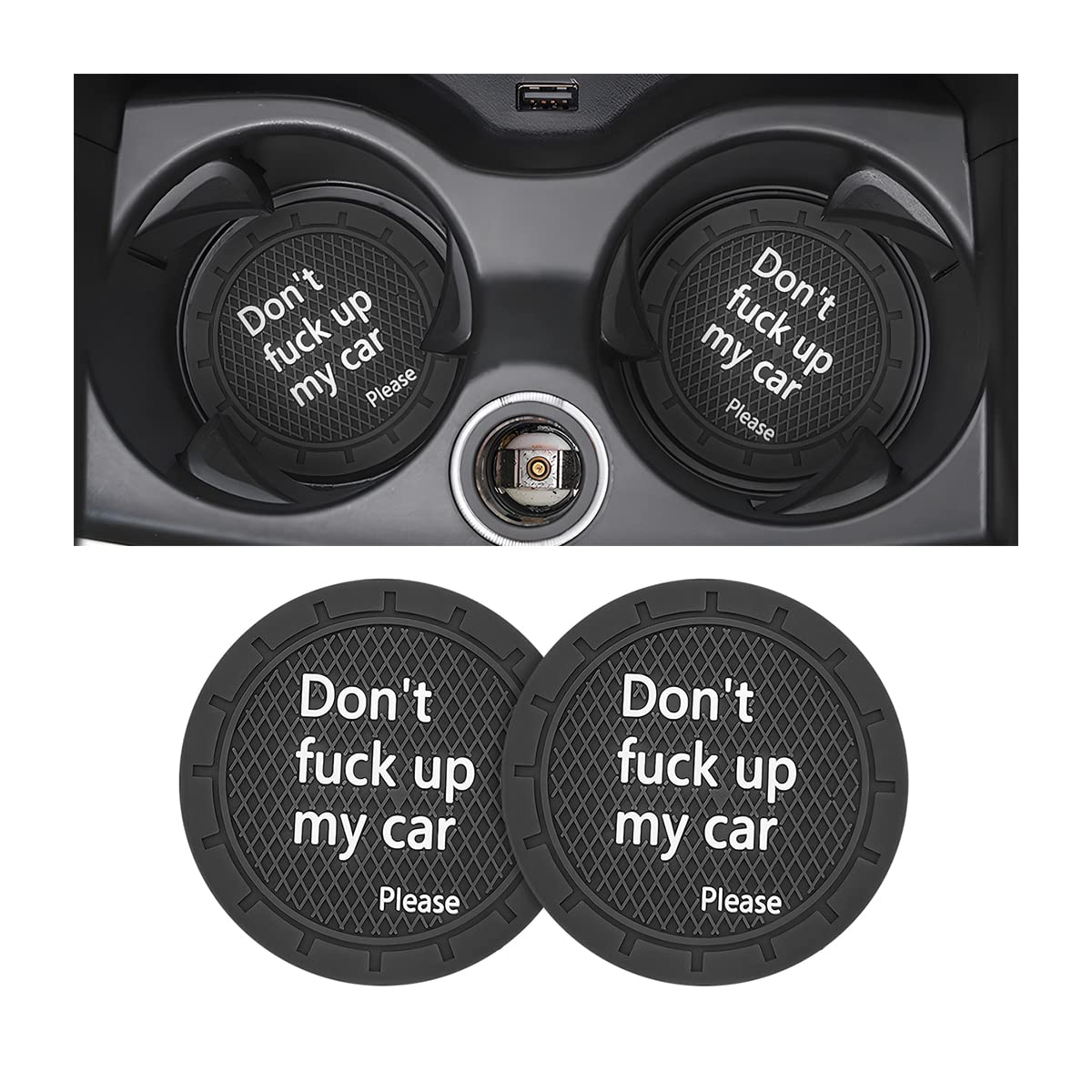 8sanlione 2PCS 2.75 Inch PVC Car Cup Holder Coasters, D Black - Product Imagery
