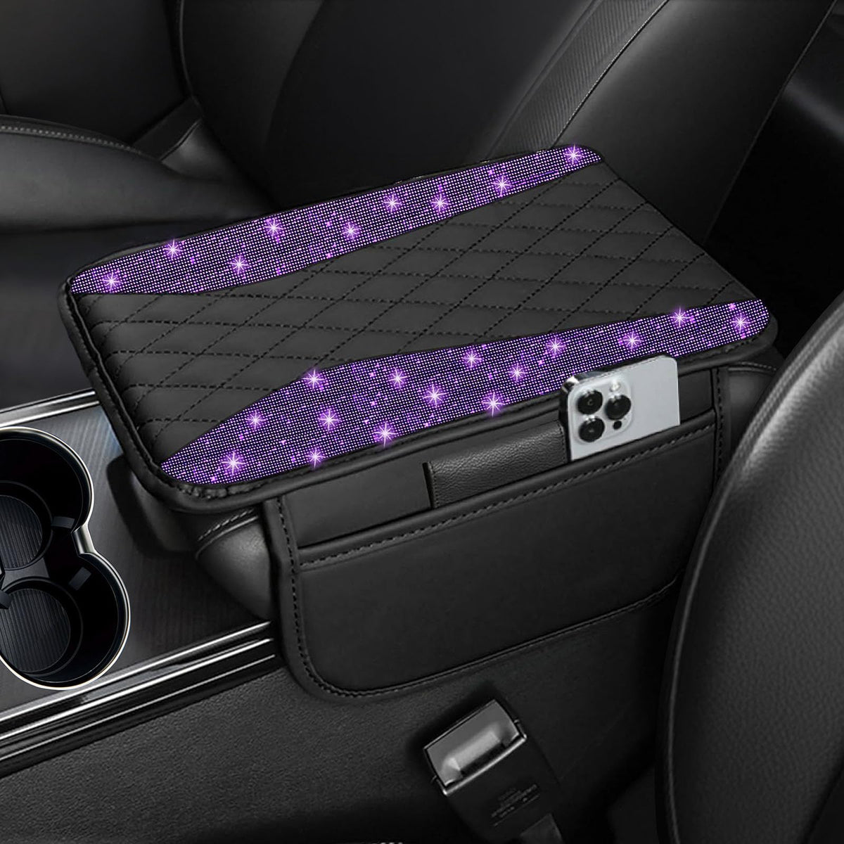 NBTEPEM Bling Purple Car Center Console Cover, Leather Middle - Product Imagery