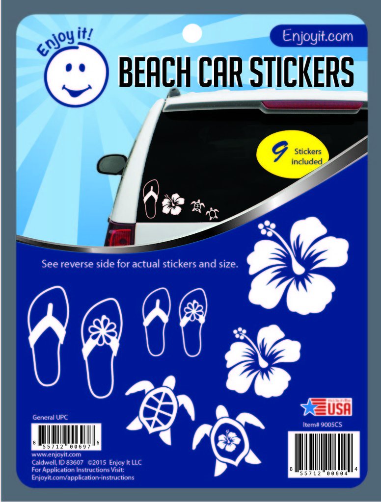 Enjoy It Beach Car Stickers, 9 Pieces, Outdoor Rated Vinyl - Product Imagery