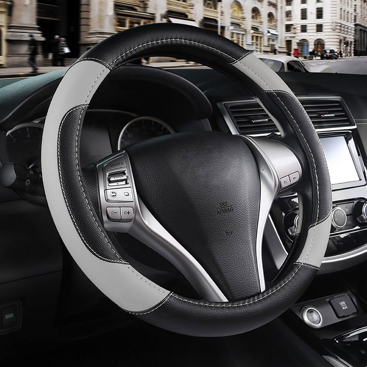 Leather Car Steering Wheel Cover, Universal Fit for Most Cars, - Product Imagery