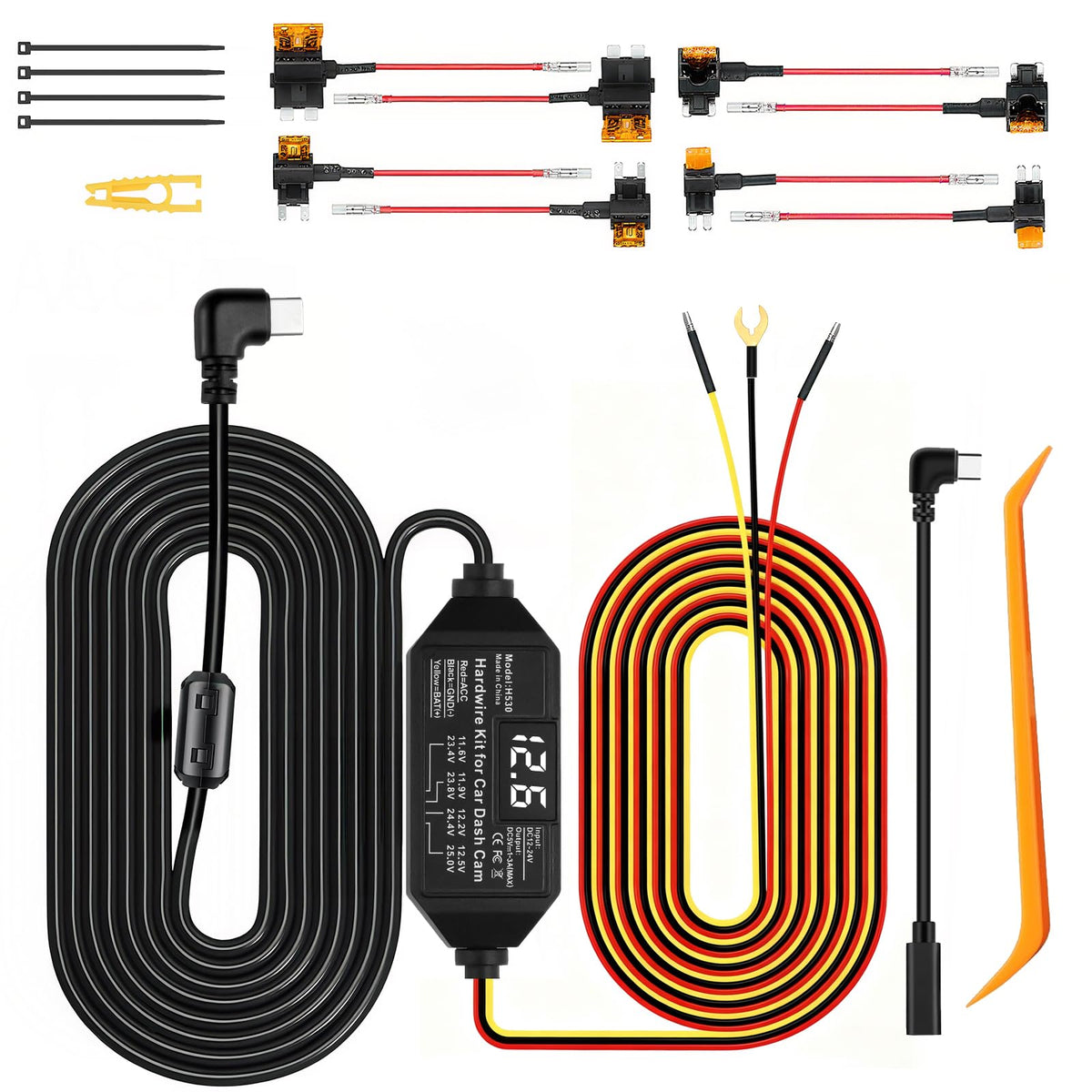 Dash Cam Hardwire Kit USB C, 12V-24V to 5V/3A Adapter Power - Product Imagery