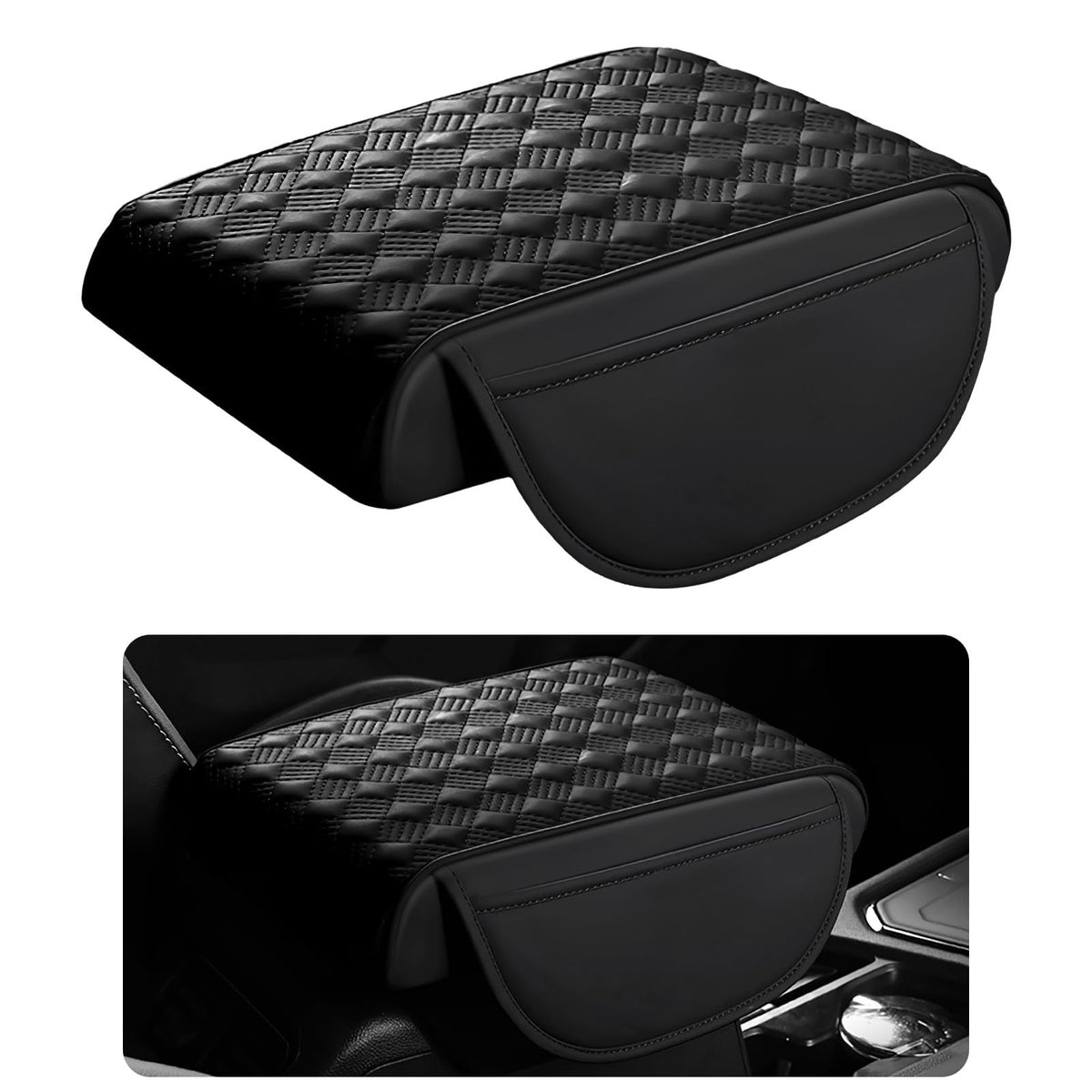 Car Armrest Cushion, 12.2"x8.3" Memory Foam Console Pad (Black) - Product Imagery