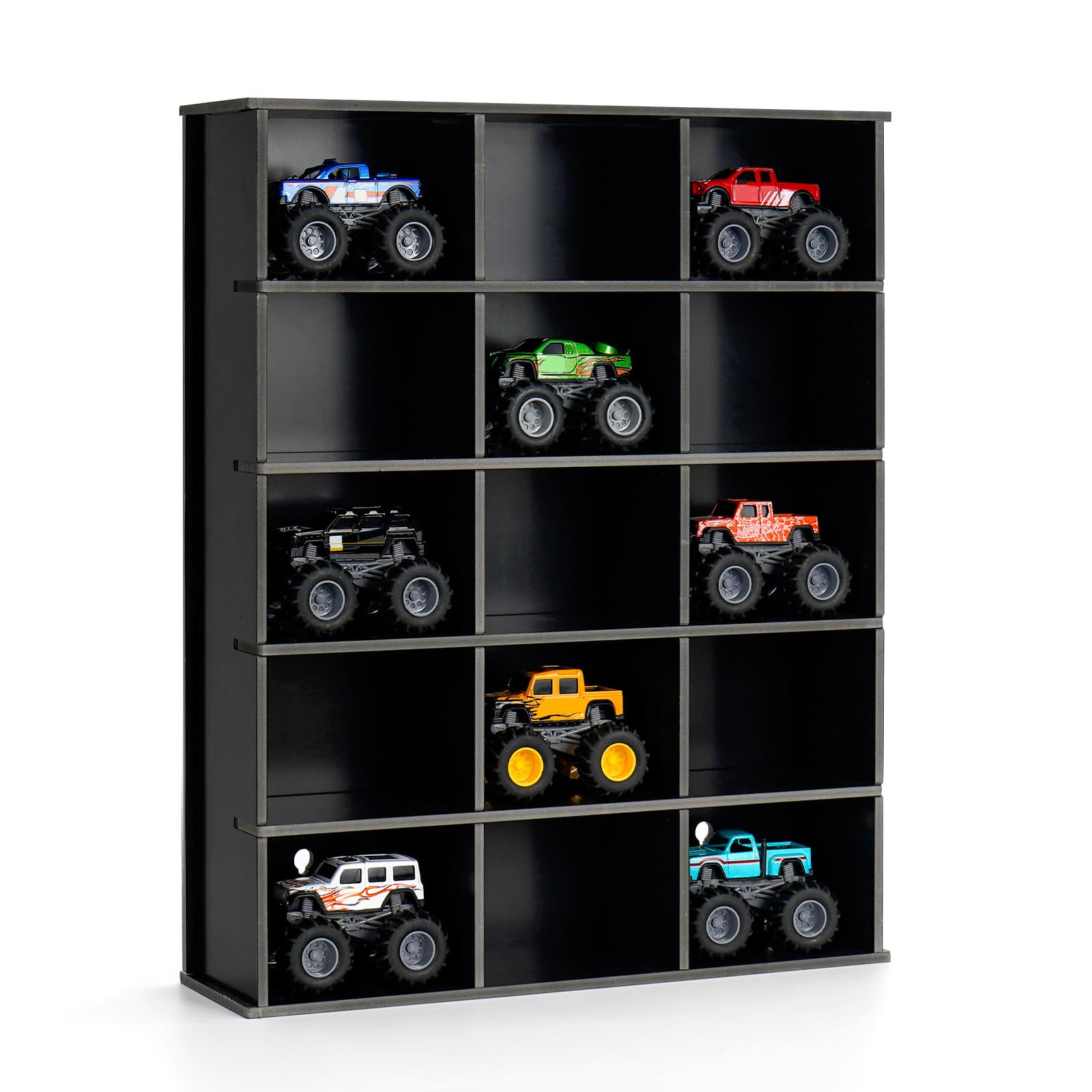 Krafetto 15-Slot Monster Truck Display Shelf, Wall Mount, Black - Product Imagery