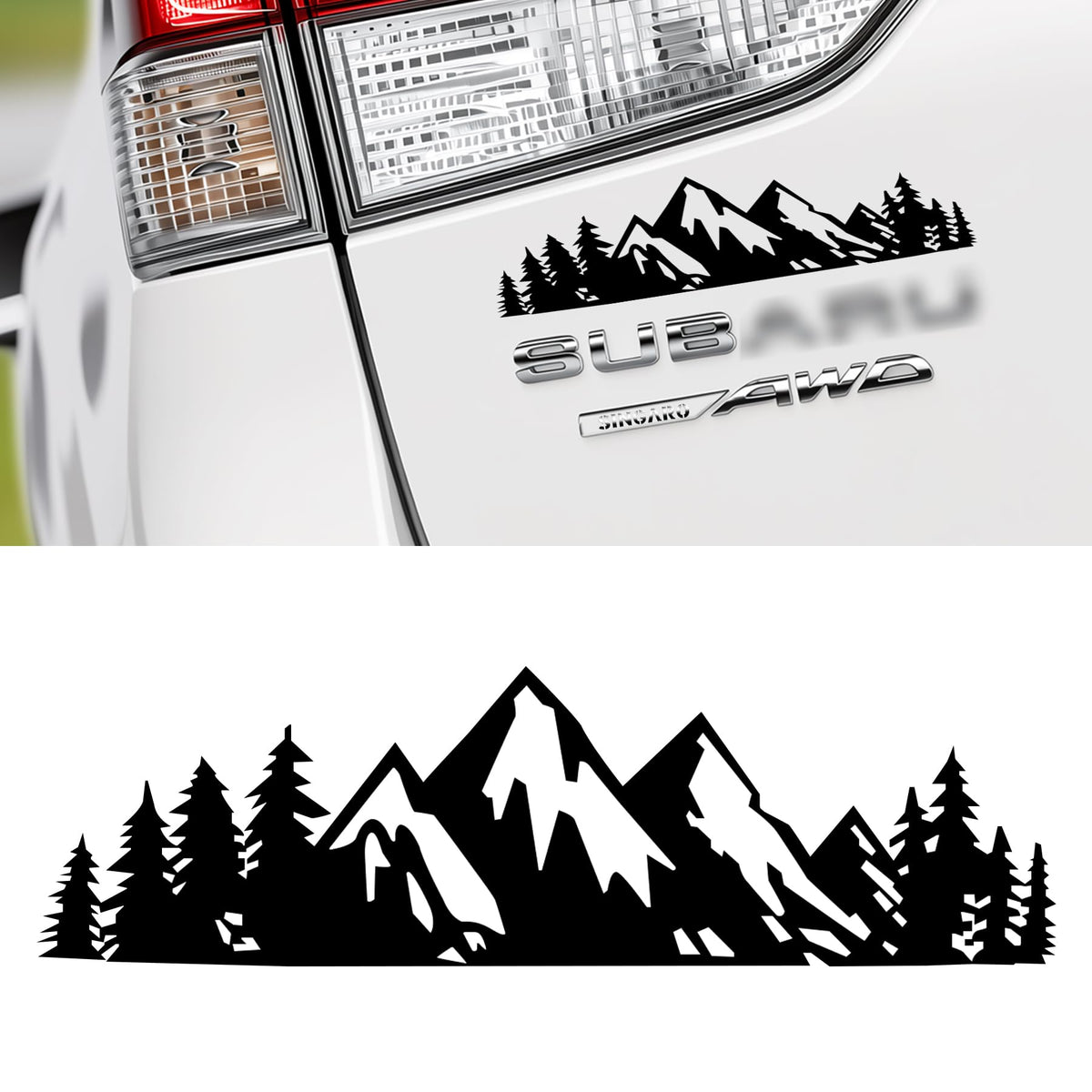 SINGARO Vinyl Snow Mountain Tree Decal Sticker, Trunk Logo Decal - Product Imagery